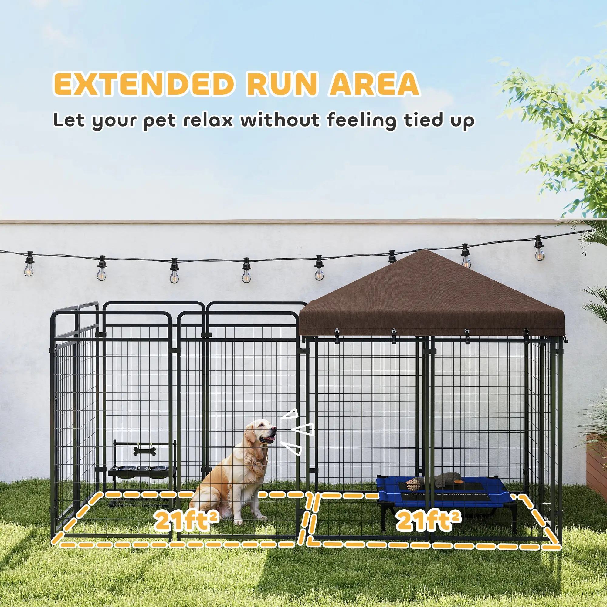 Outdoor Dog Kennel with Waterproof Canopy, Galvanized Chain Link Run, Black - Image 5