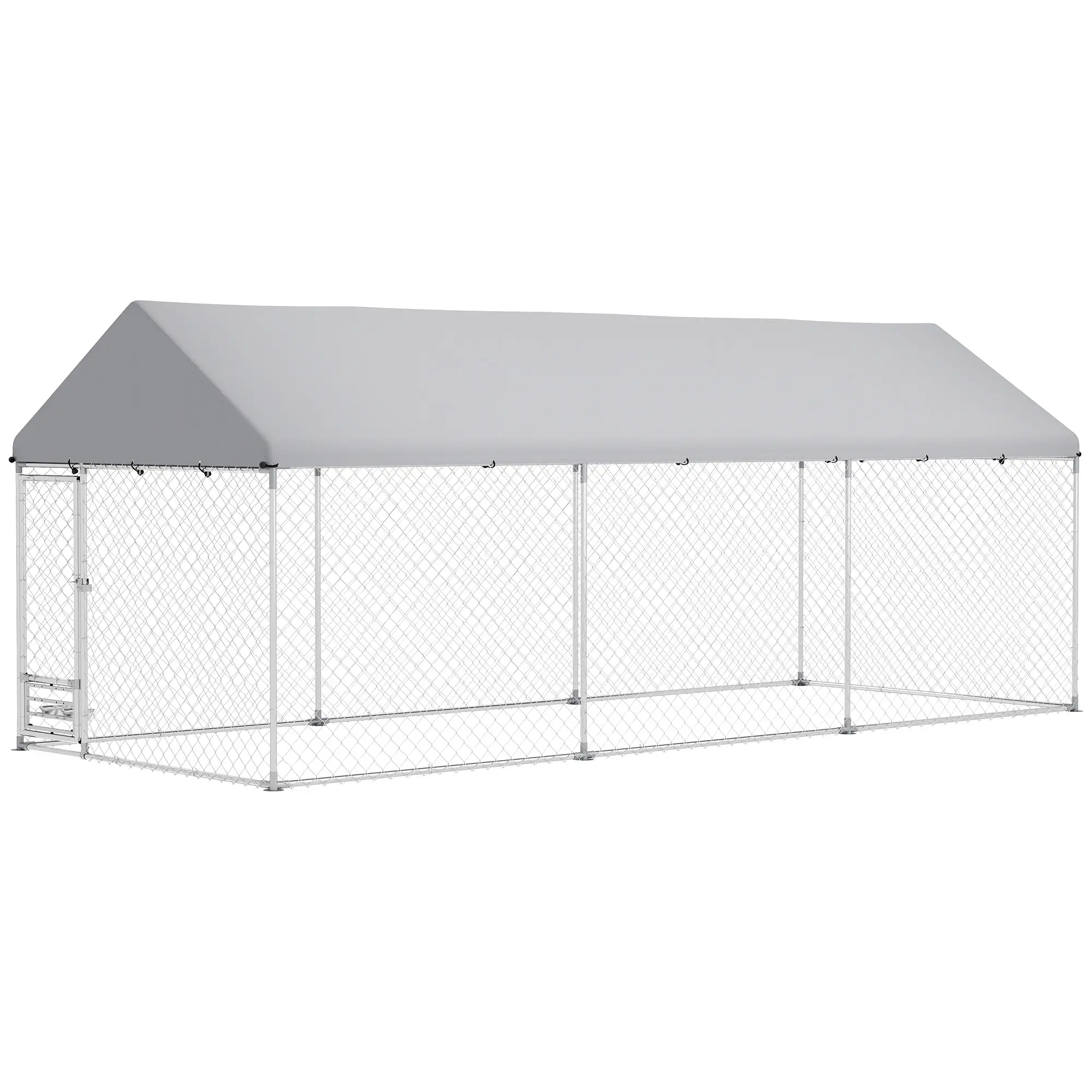 Outdoor Dog Run, Adjustable Bowls, Waterproof Cover, 19.7' x 7.5' x 7.5'