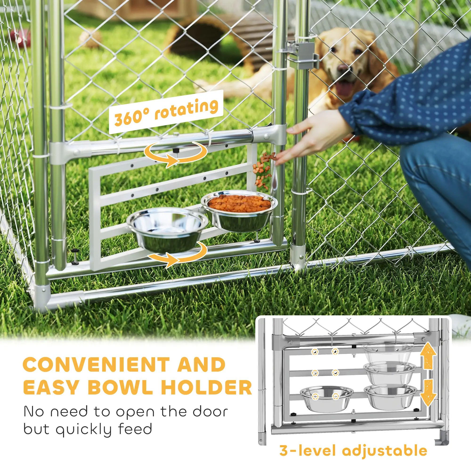 Outdoor Dog Run, Adjustable Bowls, Waterproof Cover, 19.7' x 7.5' x 7.5' - Image 7