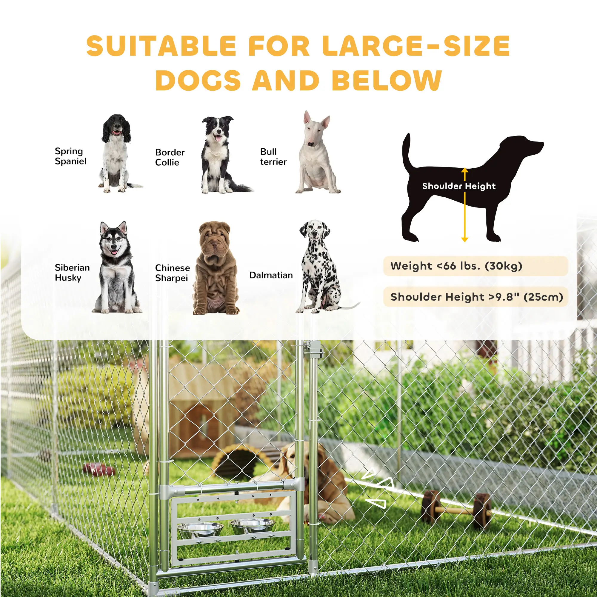 Outdoor Dog Run, Adjustable Bowls, Waterproof Cover, Escape-Proof Lock, 13.1' x 7.5' x 7.5' - Image 10