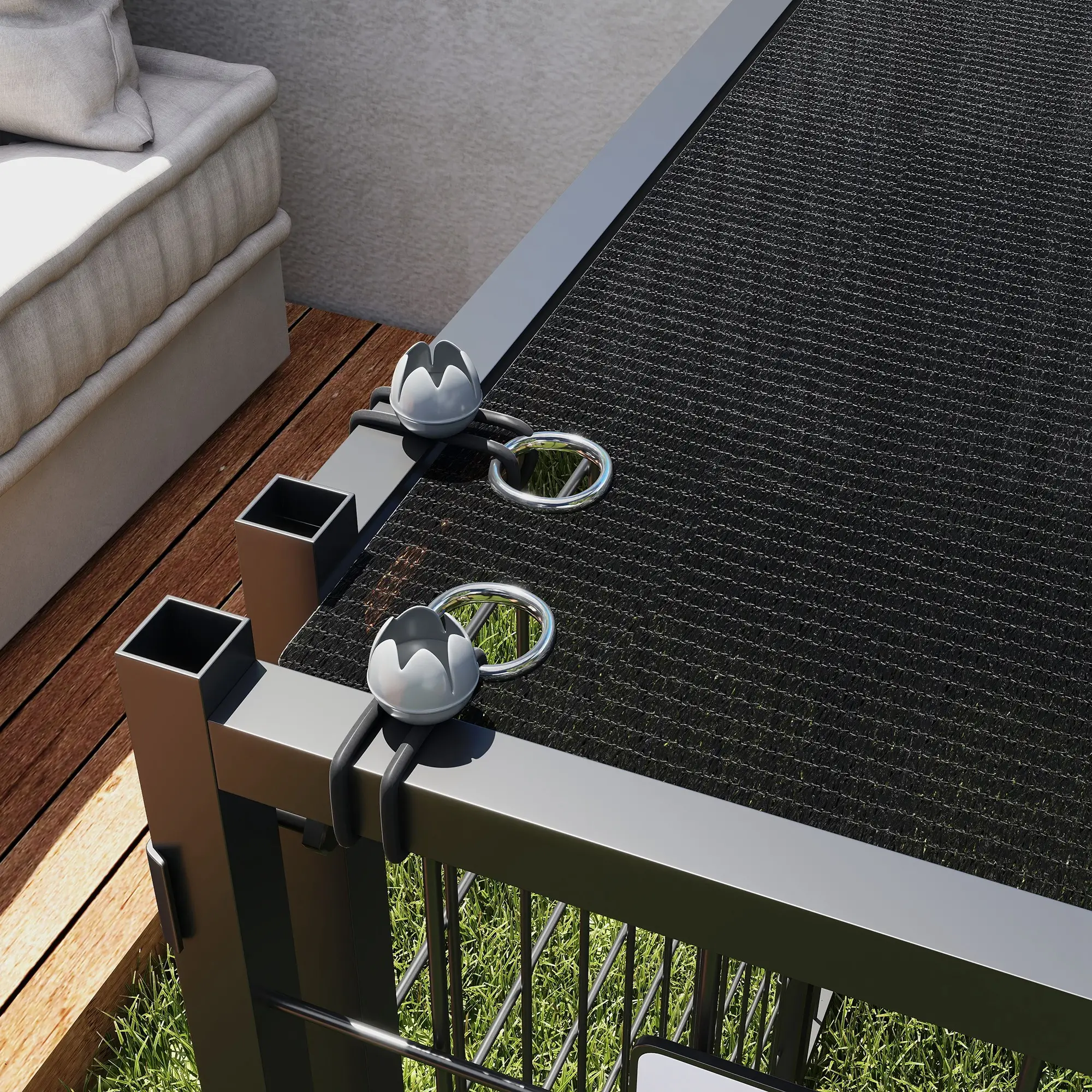 Outdoor Dog Run, Adjustable Rotatable Bowls, Sun-Shade Cover, 4.6' x 4.6' x 3.7' - Image 10