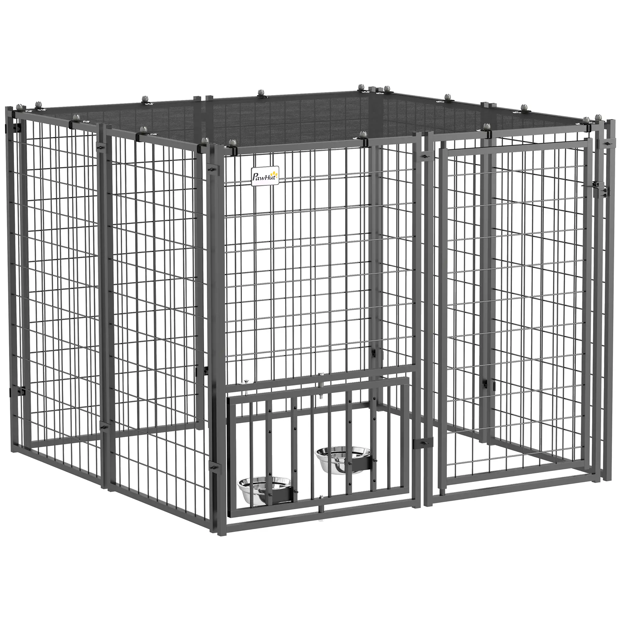 Outdoor Dog Run, Adjustable Rotatable Bowls, Sun-Shade Cover, 4.6' x 4.6' x 3.7' - Image 11
