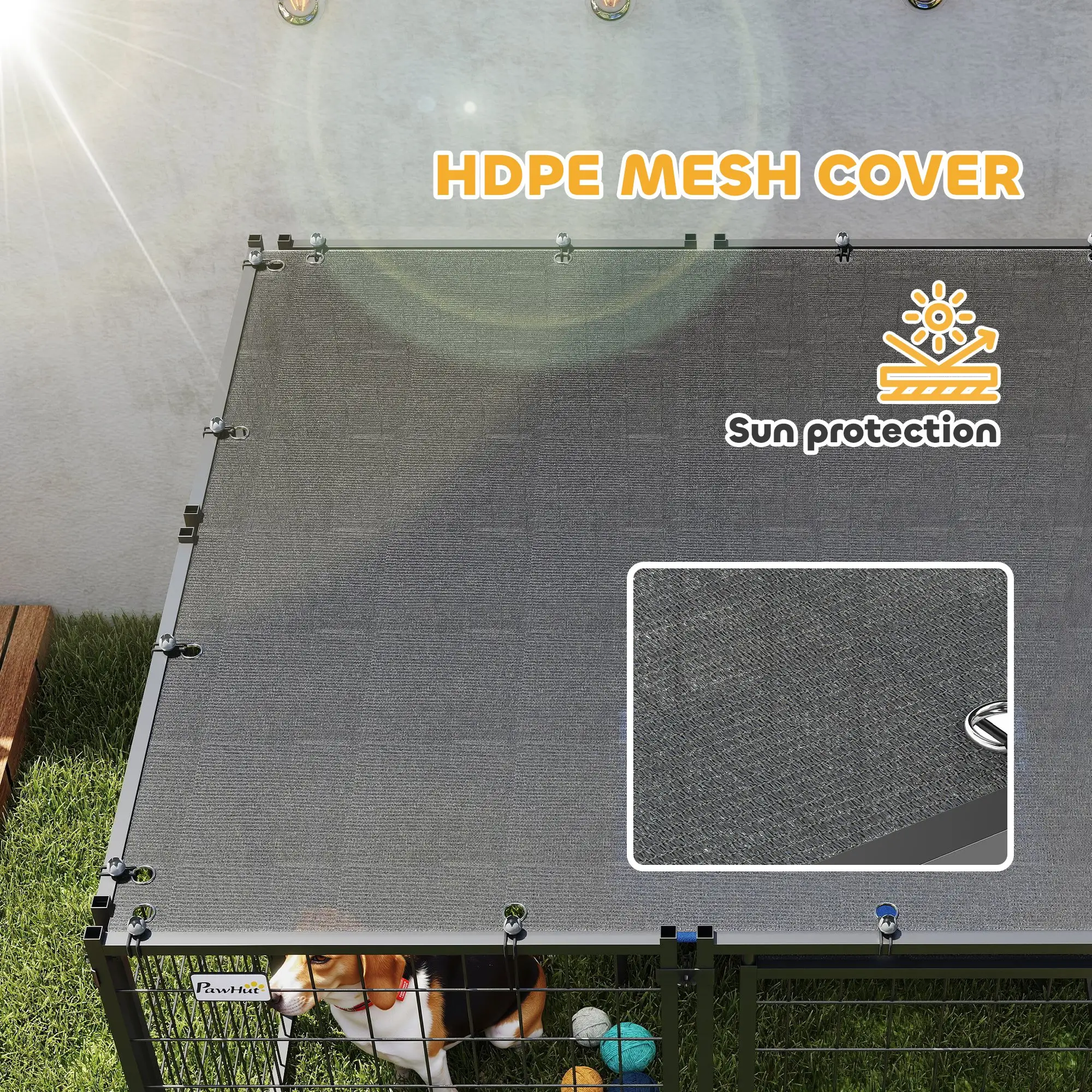 Outdoor Dog Run, Adjustable Rotatable Bowls, Sun-Shade Cover, 4.6' x 4.6' x 3.7' - Image 5