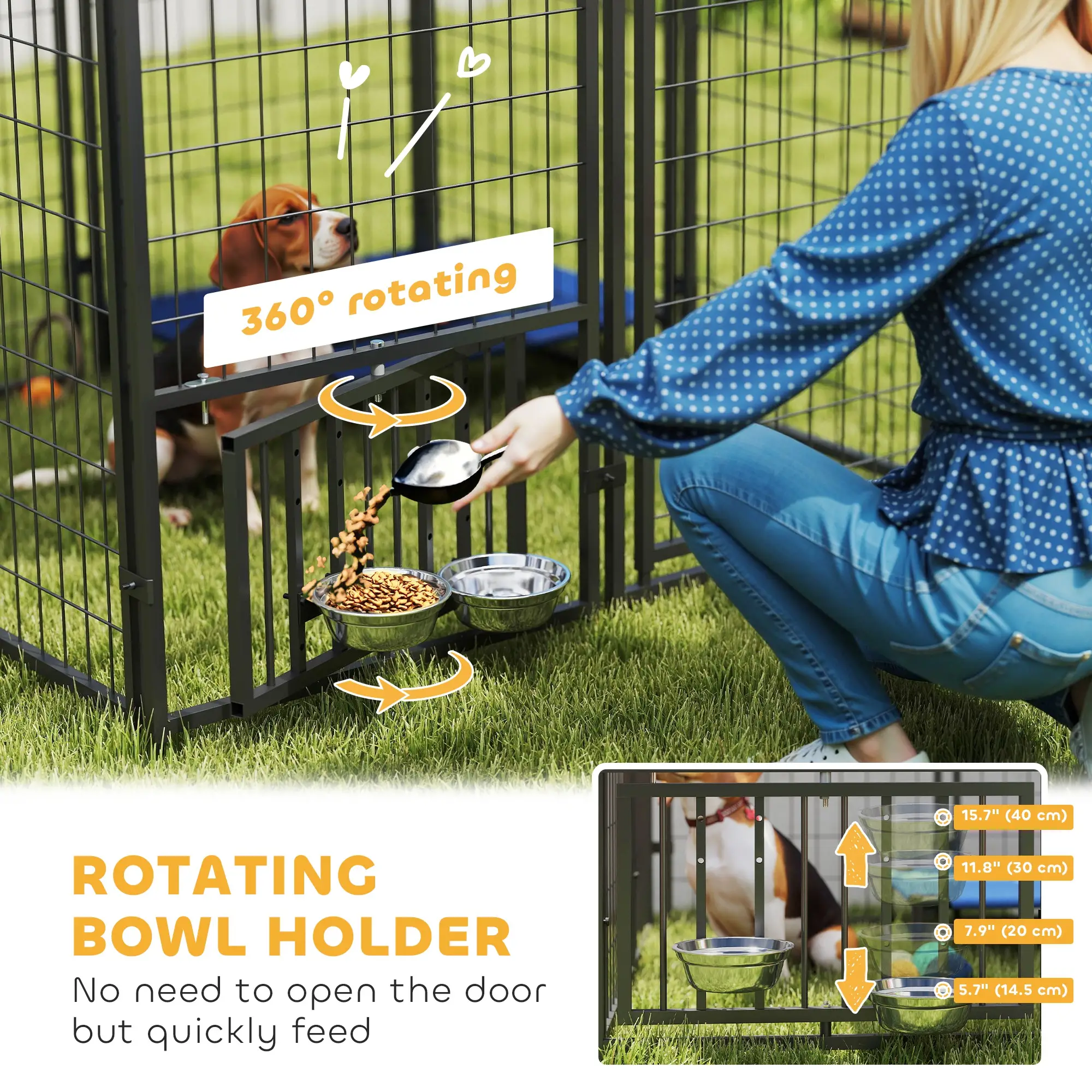 Outdoor Dog Run, Adjustable Rotatable Bowls, Sun-Shade Cover, 4.6' x 4.6' x 3.7' - Image 6