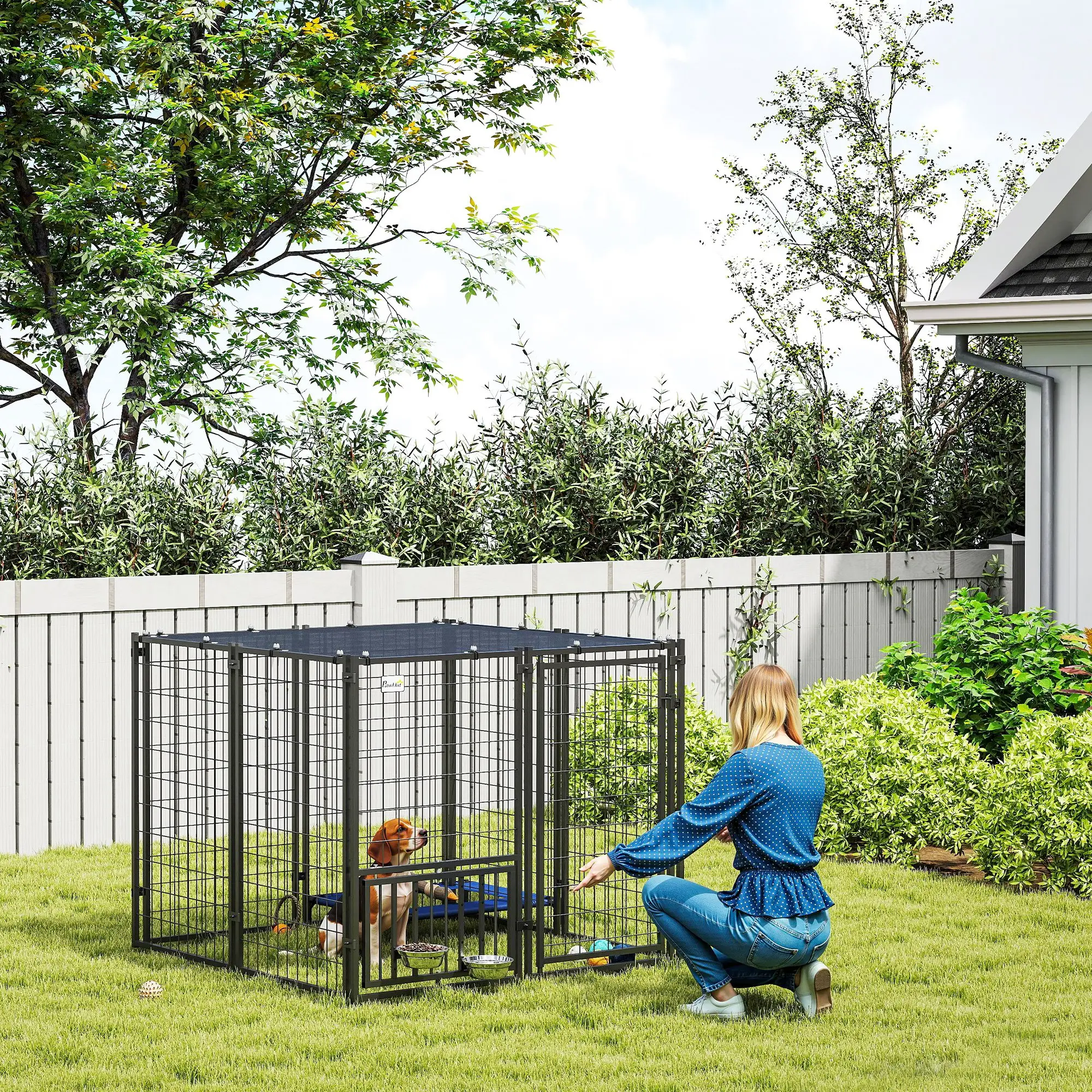 Outdoor Dog Run, Adjustable Rotatable Bowls, Sun-Shade Cover, 4.6' x 4.6' x 3.7' - Image 8