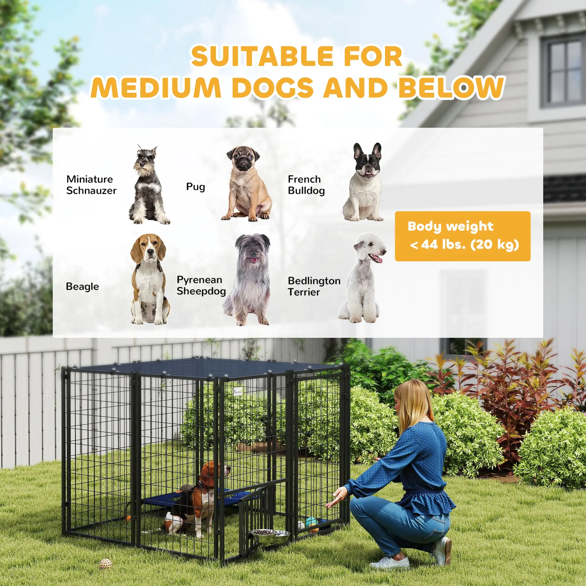 Outdoor Dog Run, Adjustable Rotatable Bowls, Sun-Shade Cover, 4.6' x 4.6' x 3.7' - Image 9