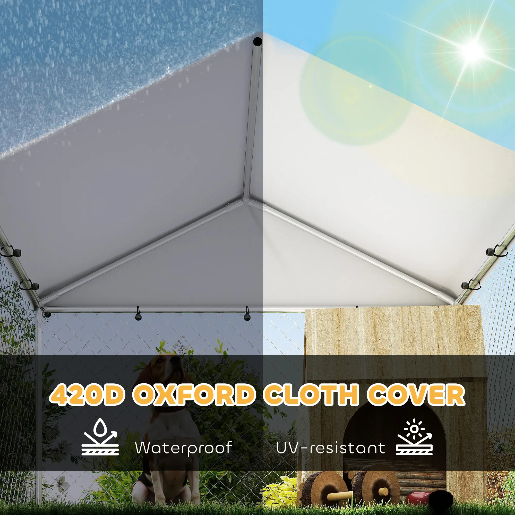 Outdoor Dog Run, Adjustable Rotating Bowls, Waterproof Cover, 6.6' x 6.6' x 5.1' - Image 9