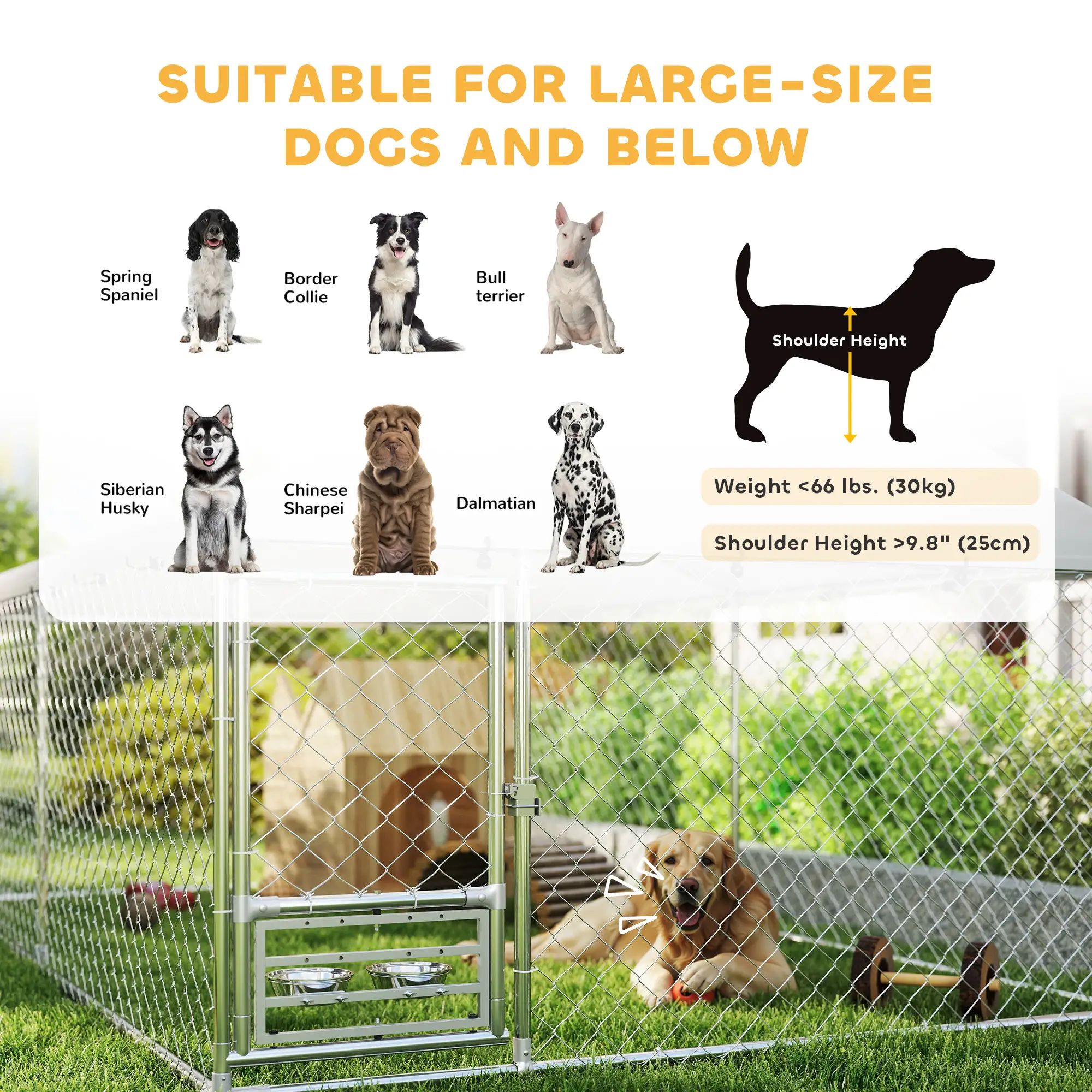 Outdoor Dog Run With Adjustable Bowls, Waterproof Cover, 13.1' x 7.5' x 5.2' - Image 10