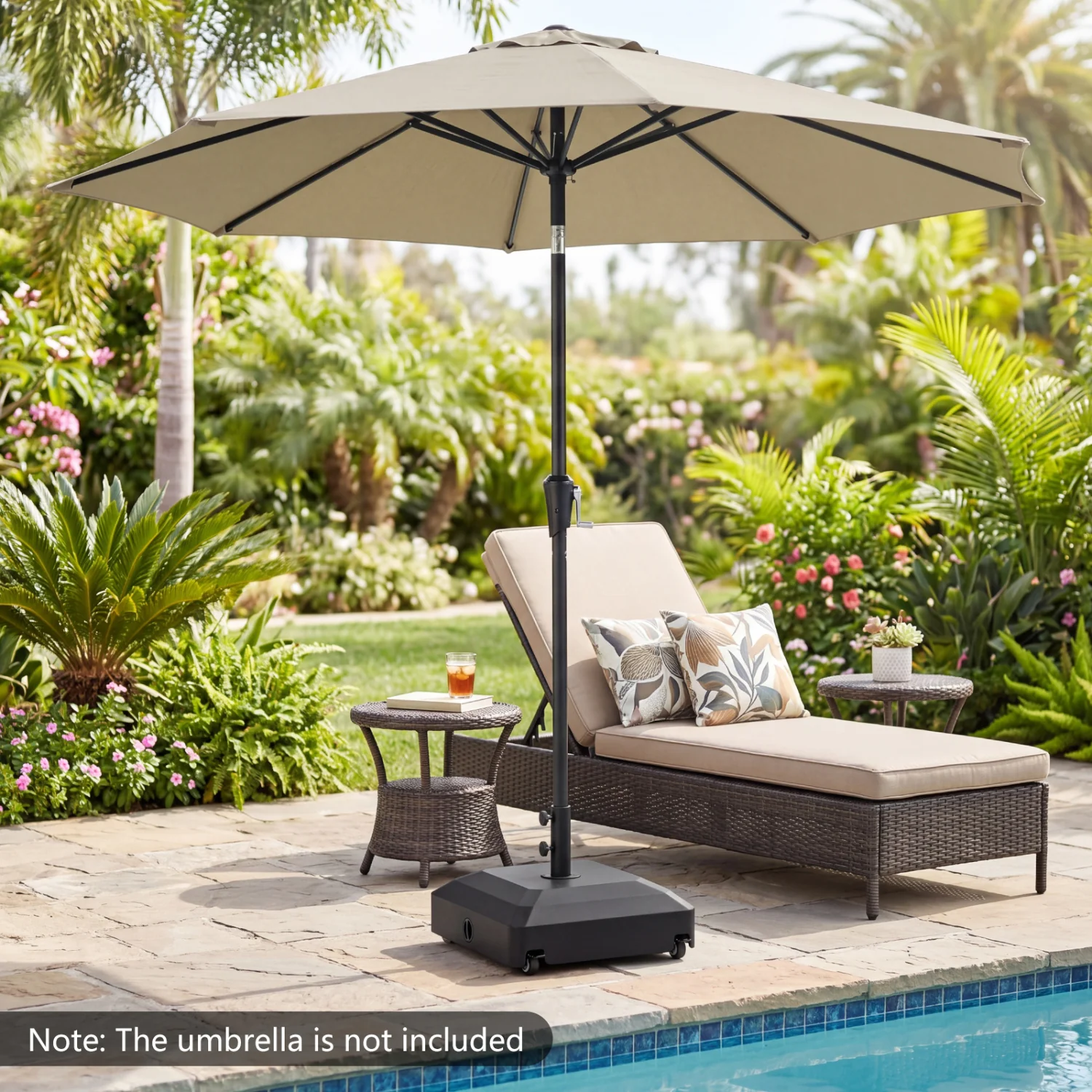 Outdoor Fillable Umbrella Base with Wheels Water Sand Weighted Umbrella Stand, Black - Image 2