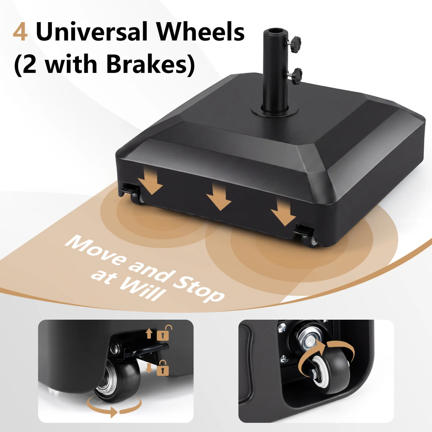 Outdoor Fillable Umbrella Base with Wheels Water Sand Weighted Umbrella Stand, Black - Image 8