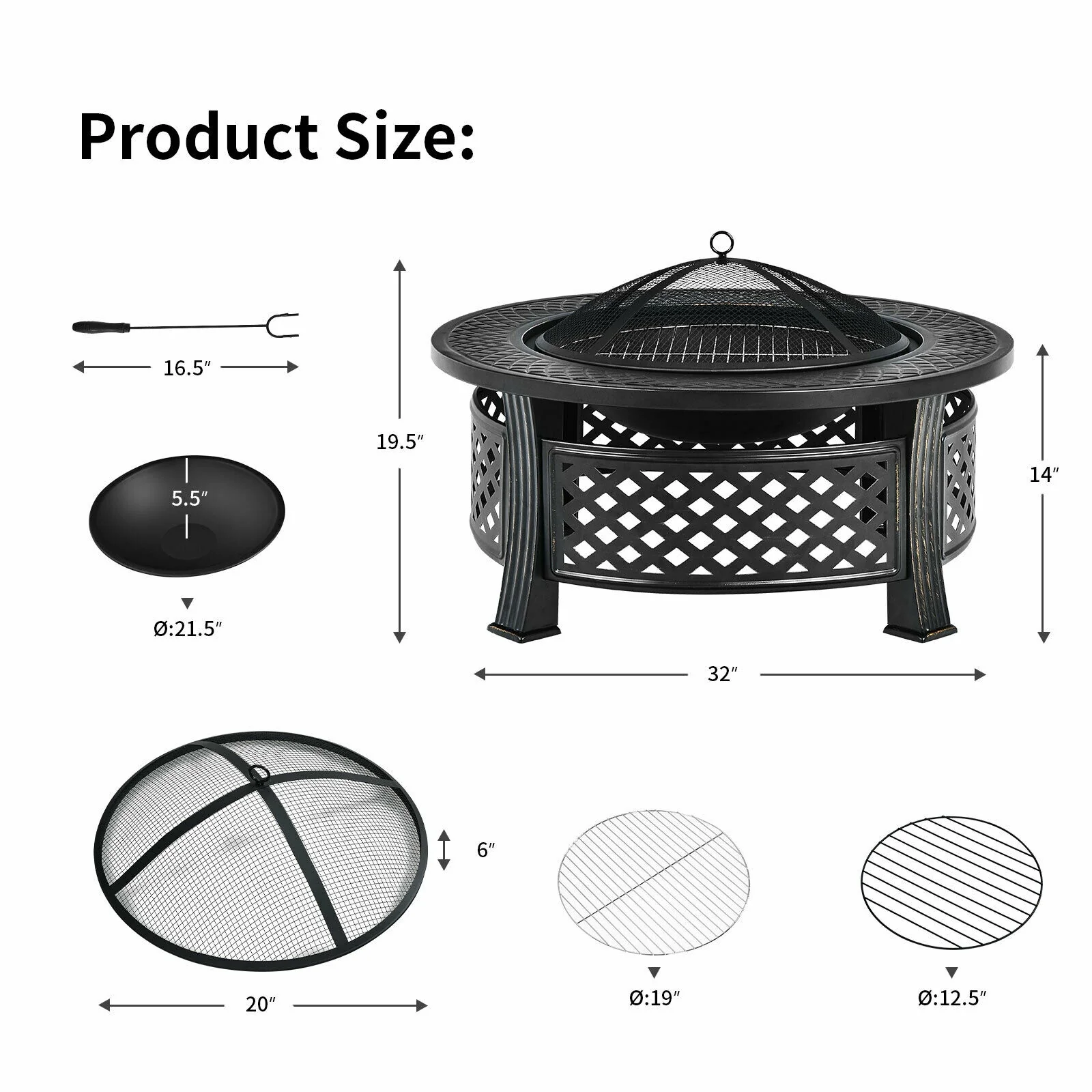 Outdoor Fire Pit With BBQ Grill, High-Temp Resistance Finish, Black - Image 5