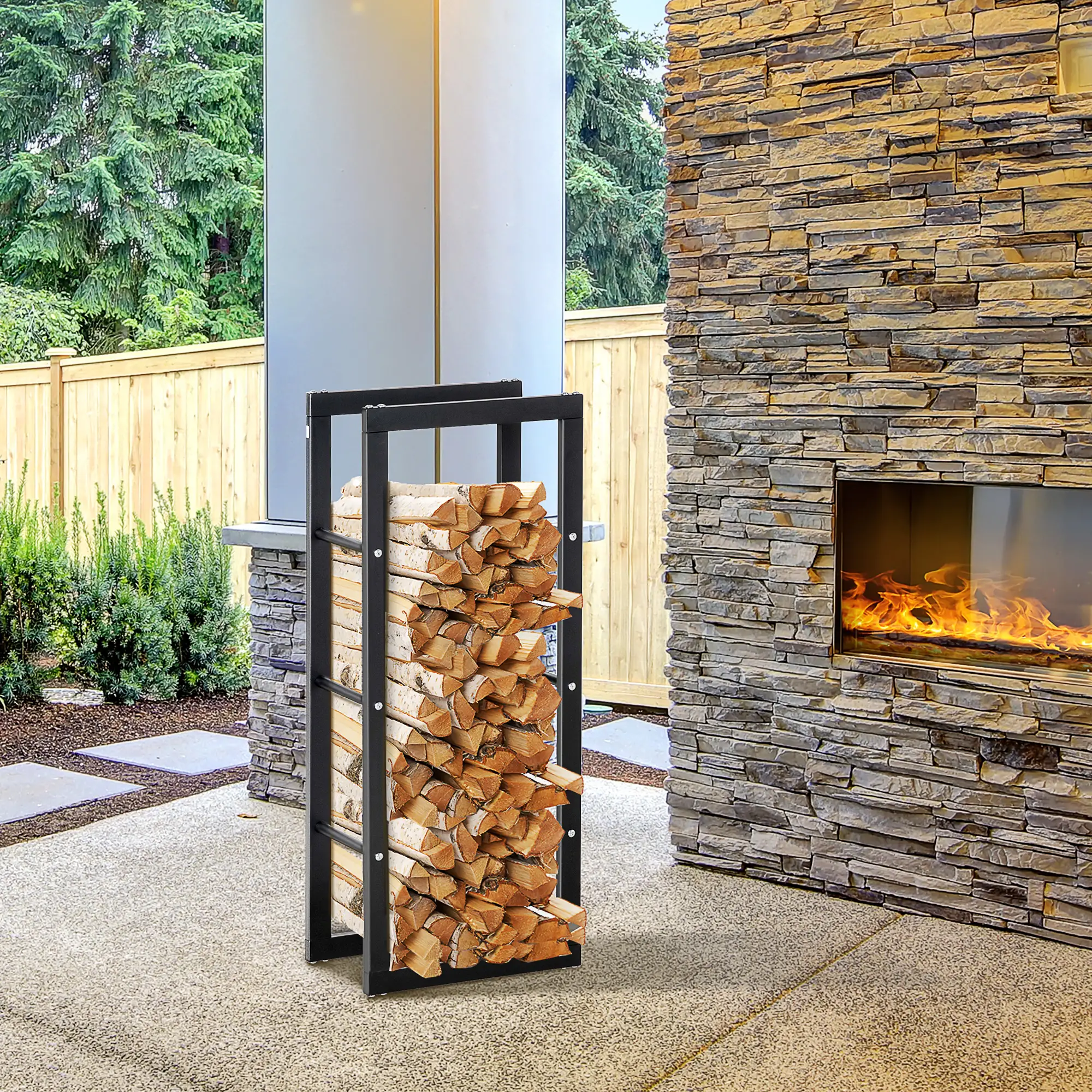 Outdoor Firewood Rack, Log Holder with Handles, 220 lbs. Capacity, 15.7" x 9.8" x 39.4", Black - Image 2