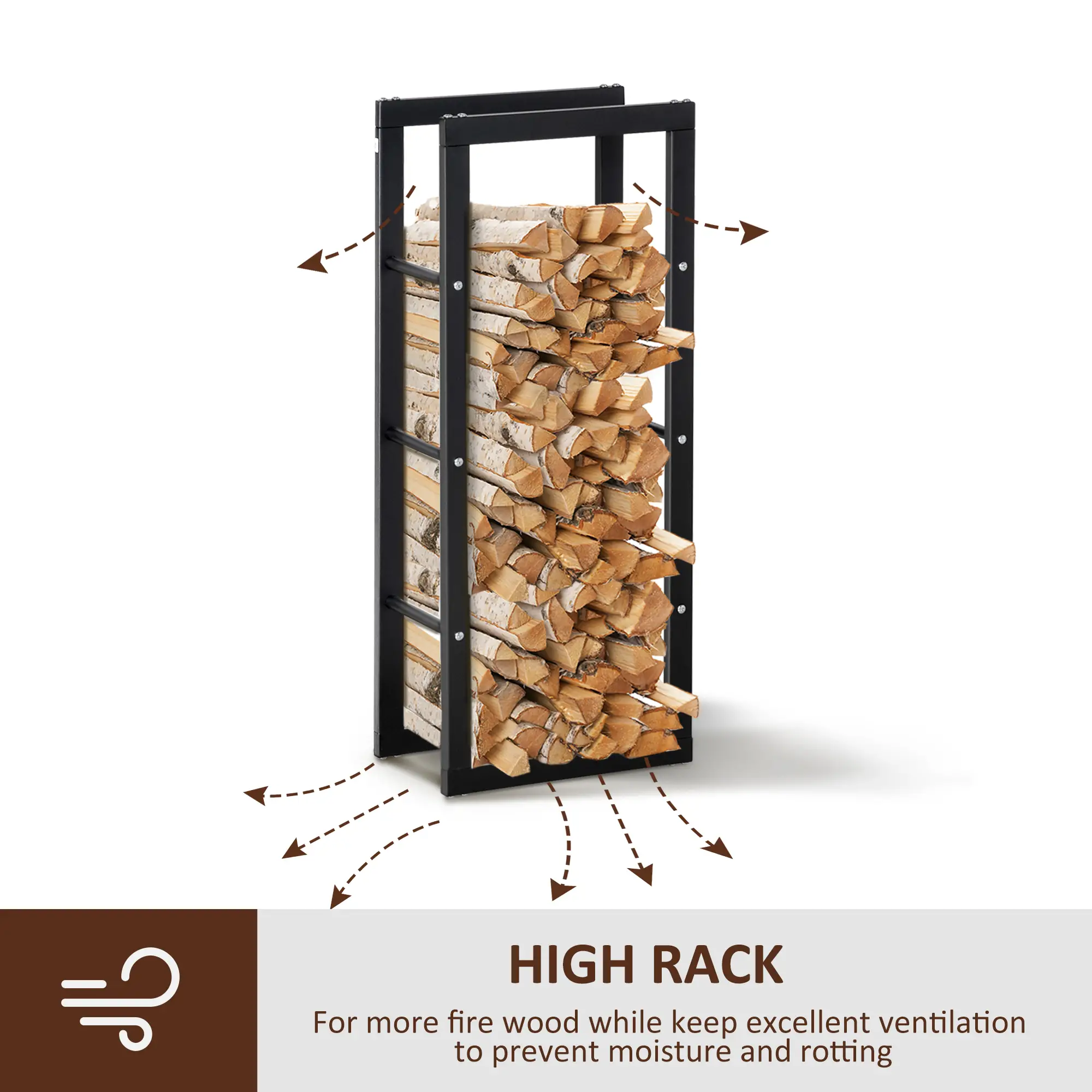 Outdoor Firewood Rack, Log Holder with Handles, 220 lbs. Capacity, 15.7" x 9.8" x 39.4", Black - Image 4