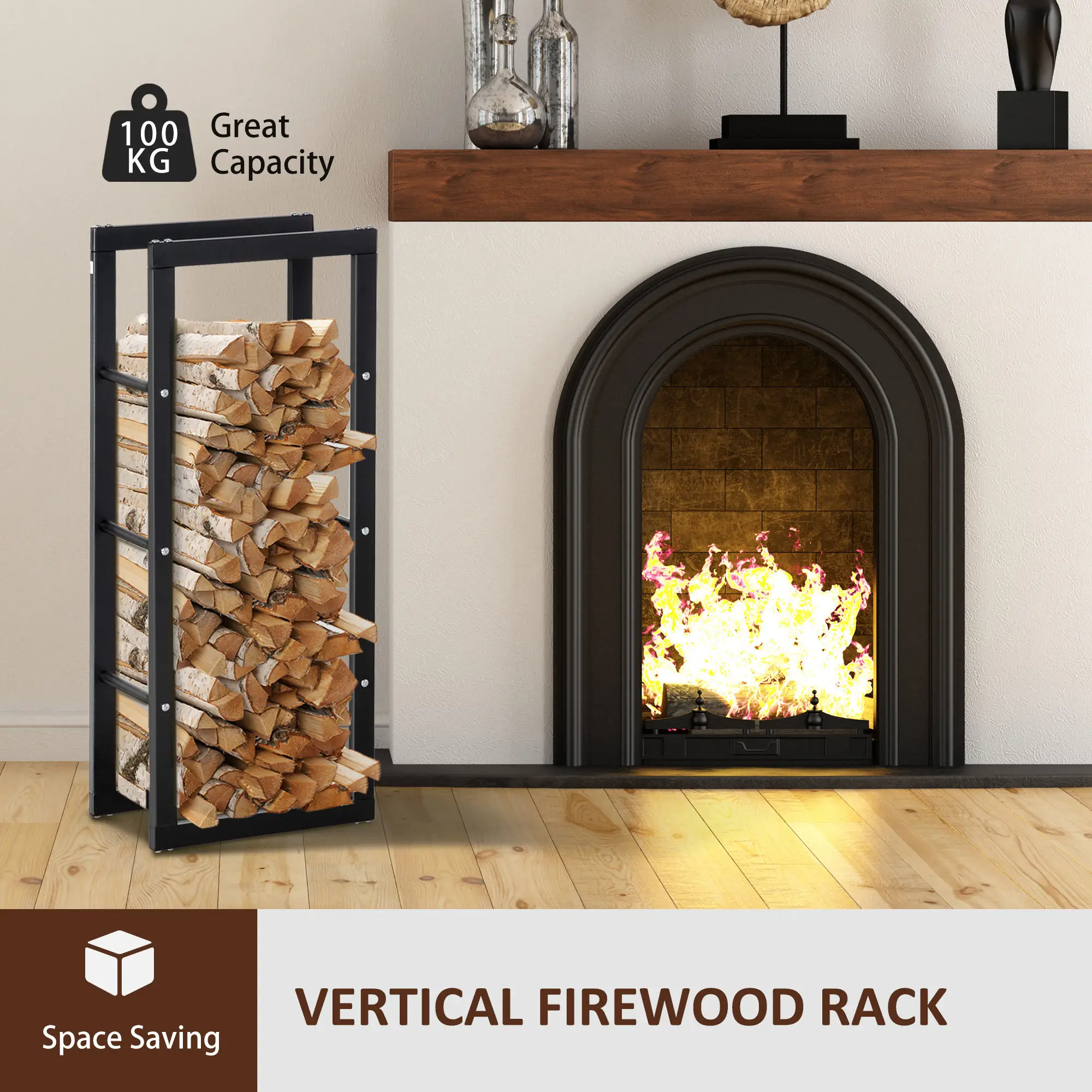 Outdoor Firewood Rack, Log Holder with Handles, 220 lbs. Capacity, 15.7" x 9.8" x 39.4", Black - Image 5