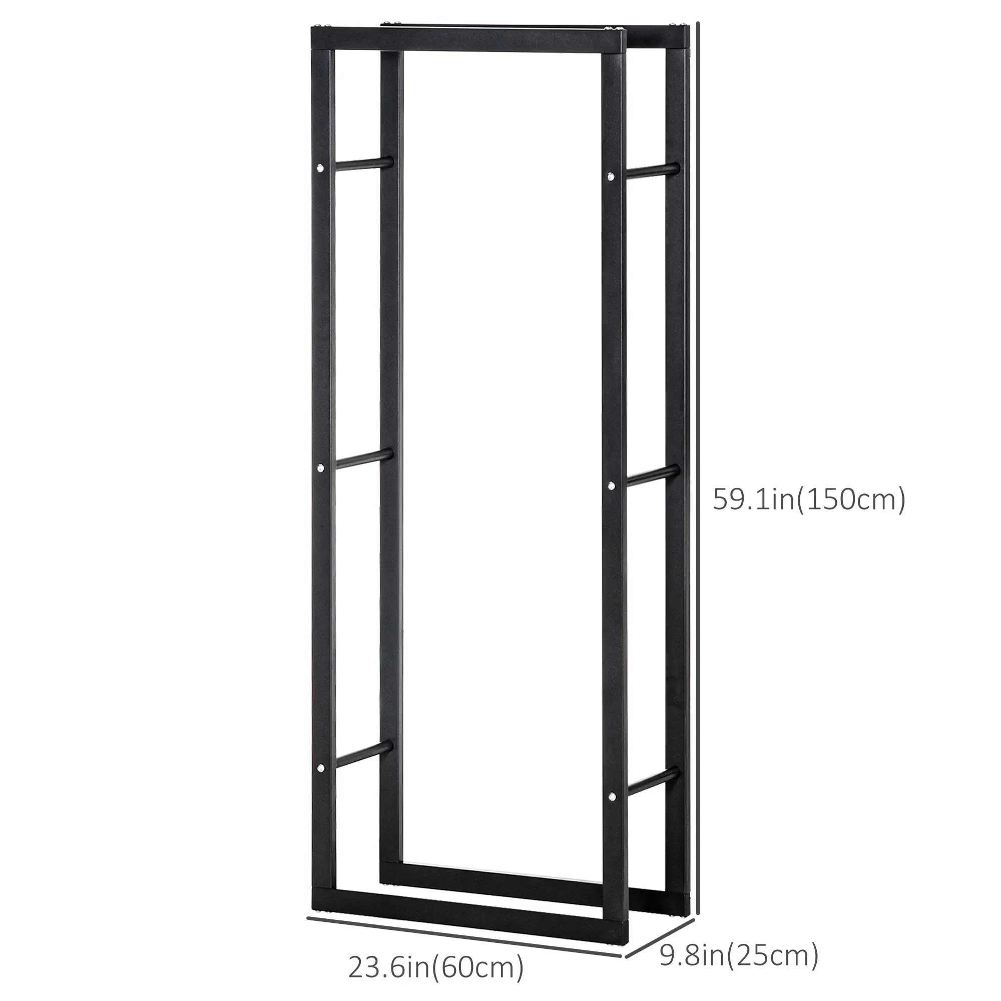 Outdoor Firewood Rack, Log Holder with Handles, 220 lbs Capacity, 23.6" x 9.8" x 59.1", Black - Image 3