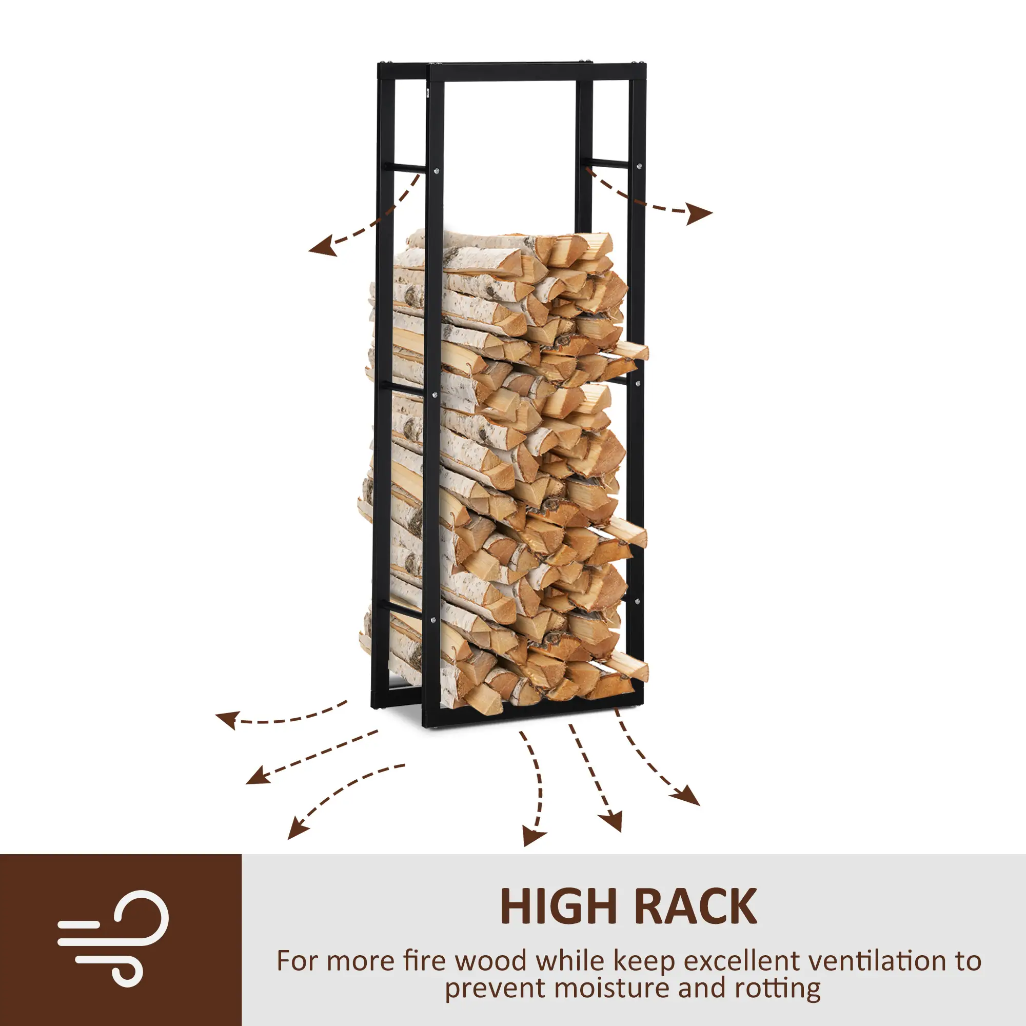 Outdoor Firewood Rack, Log Holder with Handles, 220 lbs Capacity, 23.6" x 9.8" x 59.1", Black - Image 5