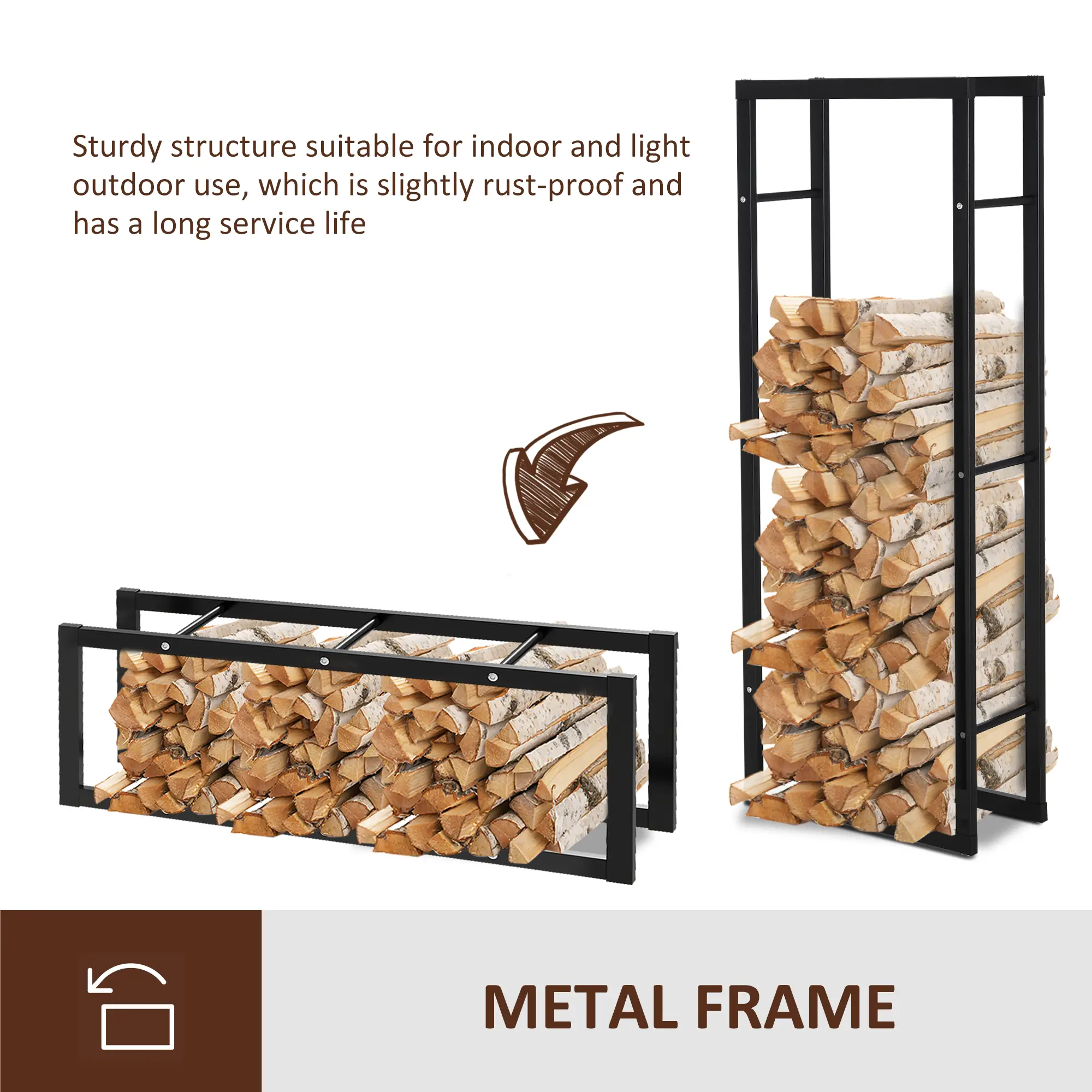 Outdoor Firewood Rack, Log Holder with Handles, 220 lbs Capacity, 23.6" x 9.8" x 59.1", Black - Image 6
