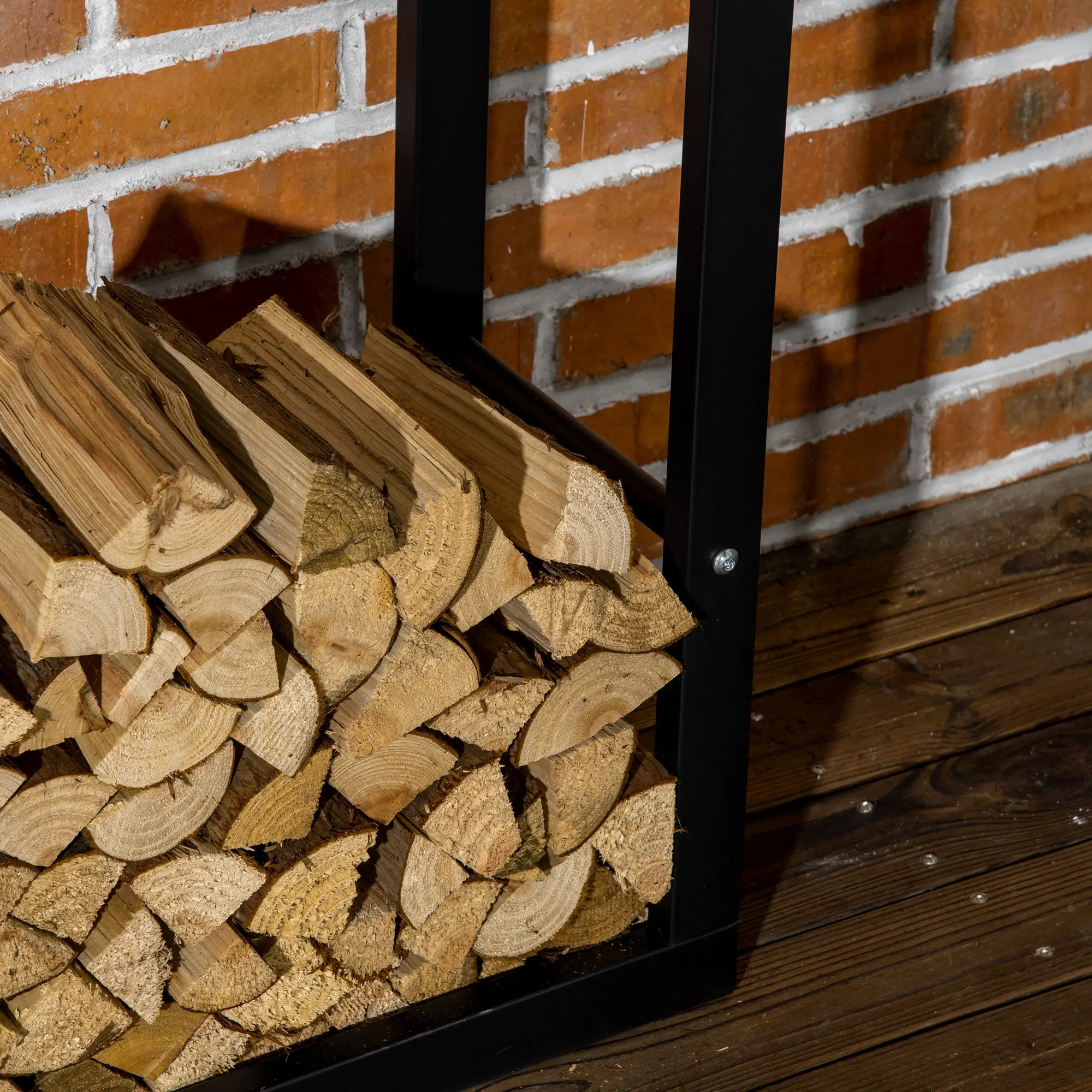 Outdoor Firewood Rack, Log Holder with Handles, 220 lbs Capacity, 23.6" x 9.8" x 59.1", Black - Image 7
