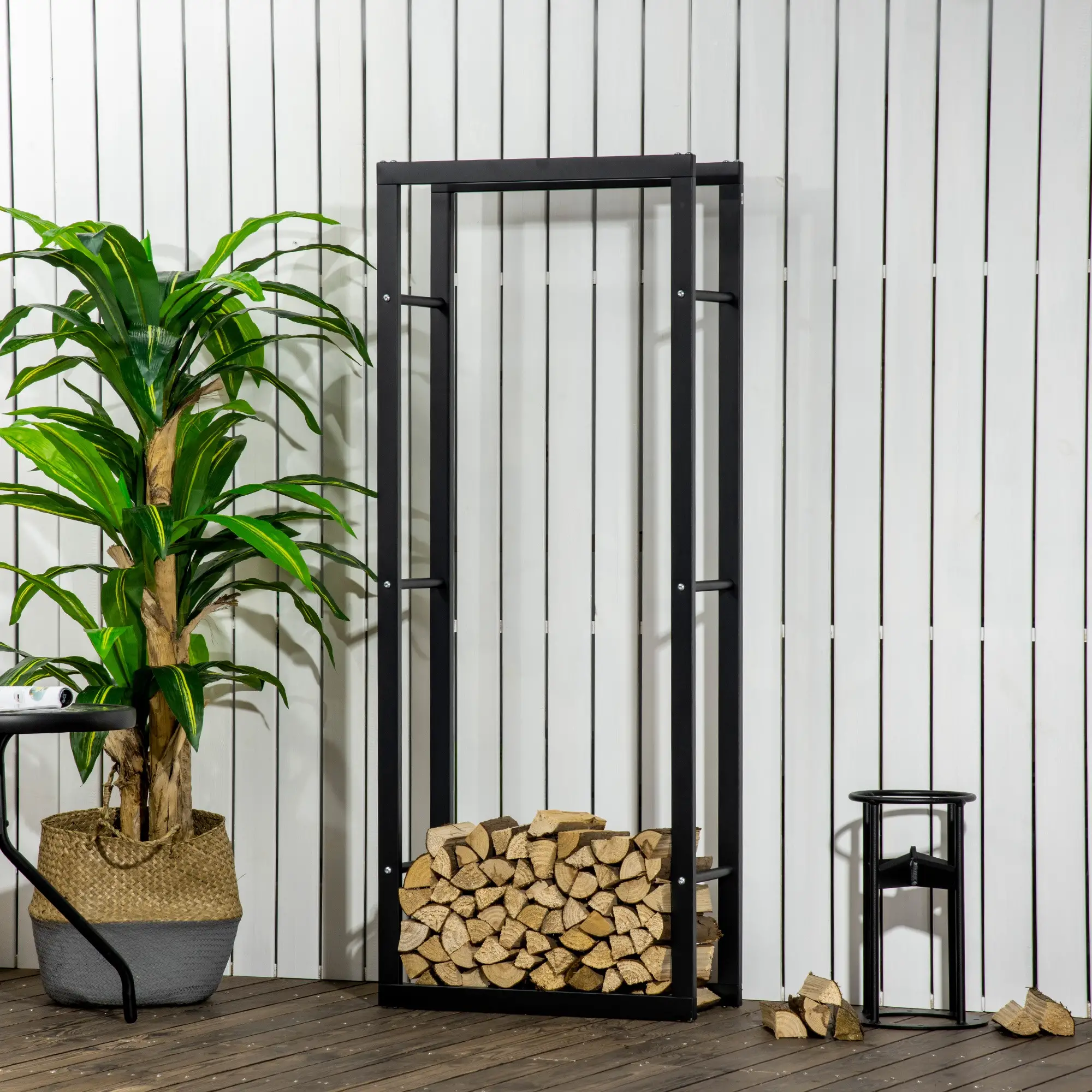 Outdoor Firewood Rack, Log Holder with Handles, 220 lbs Capacity, 23.6" x 9.8" x 59.1", Black - Image 8