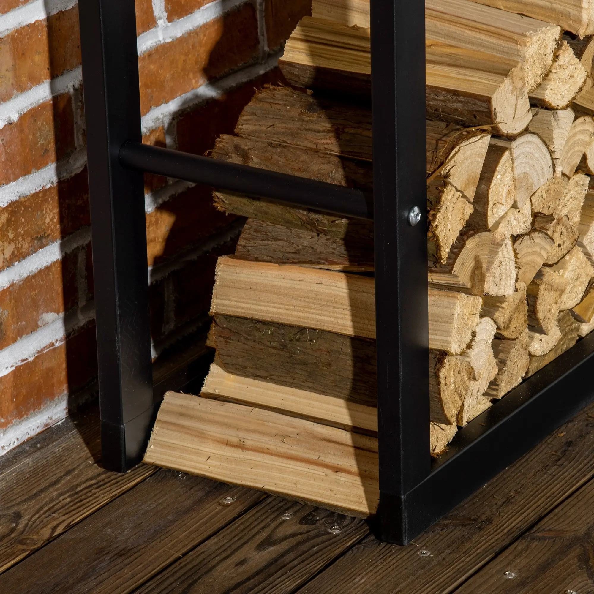 Outdoor Firewood Rack, Log Holder with Handles, 220 lbs Capacity, 23.6" x 9.8" x 59.1", Black - Image 9