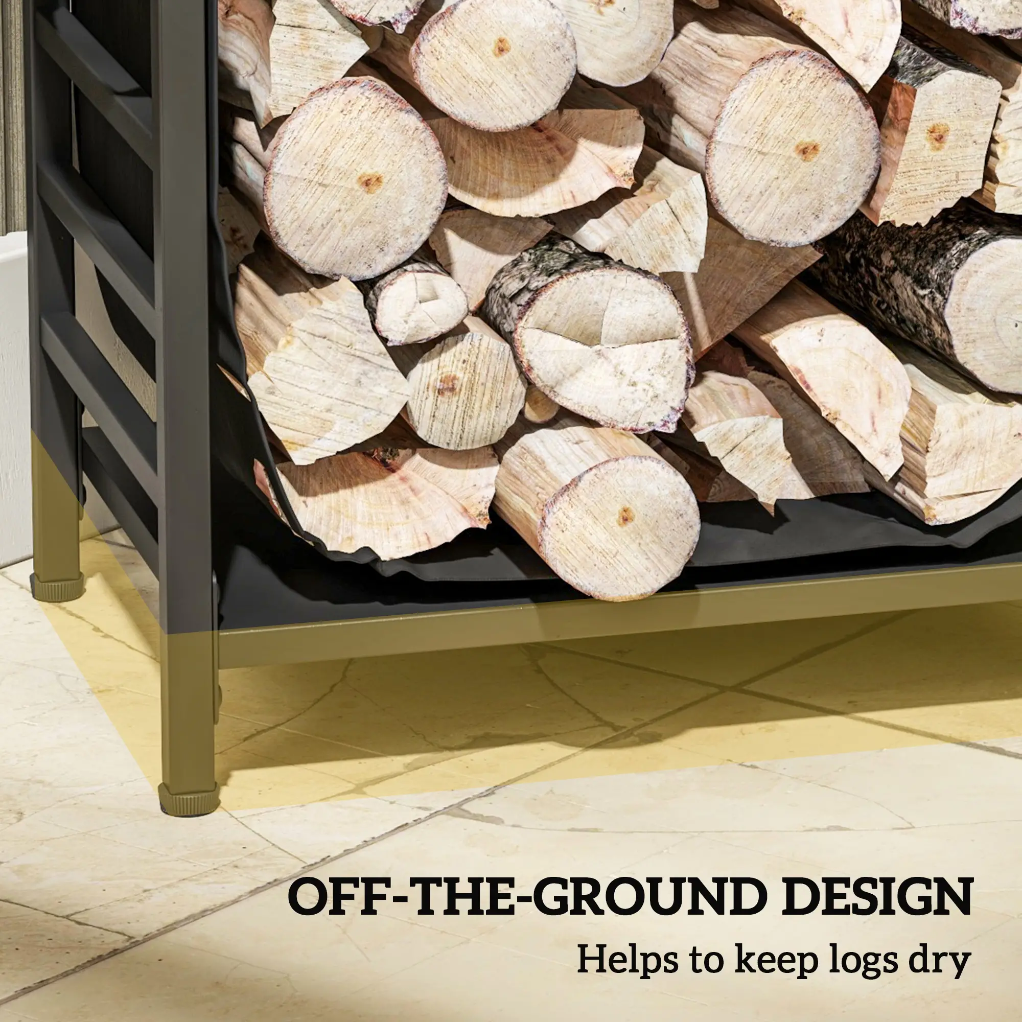 Outdoor Firewood Rack With Log Carrier, Heavy Duty Steel, Black - Image 4