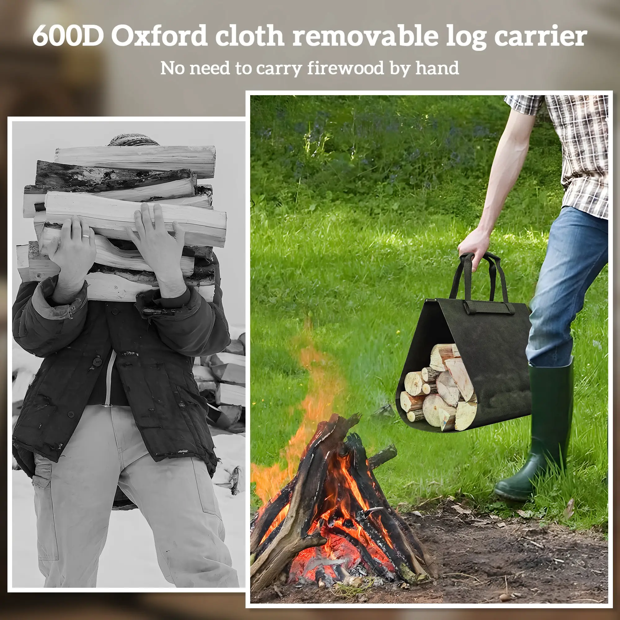 Outdoor Firewood Rack With Log Carrier, Heavy Duty Steel, Black - Image 5
