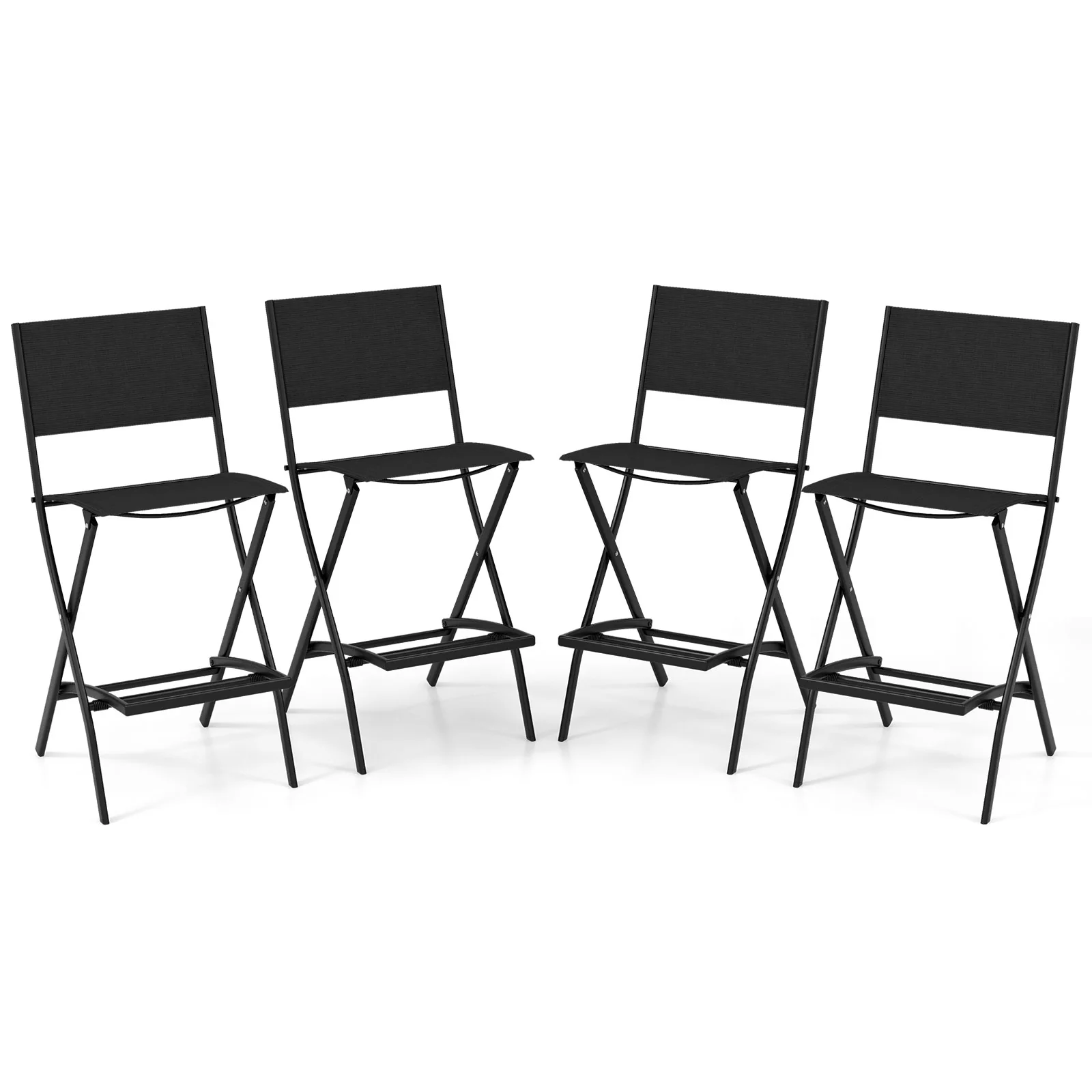Outdoor Folding Bar Height Stool Set of 4, Metal Frame, Footrest, Black - Image 4