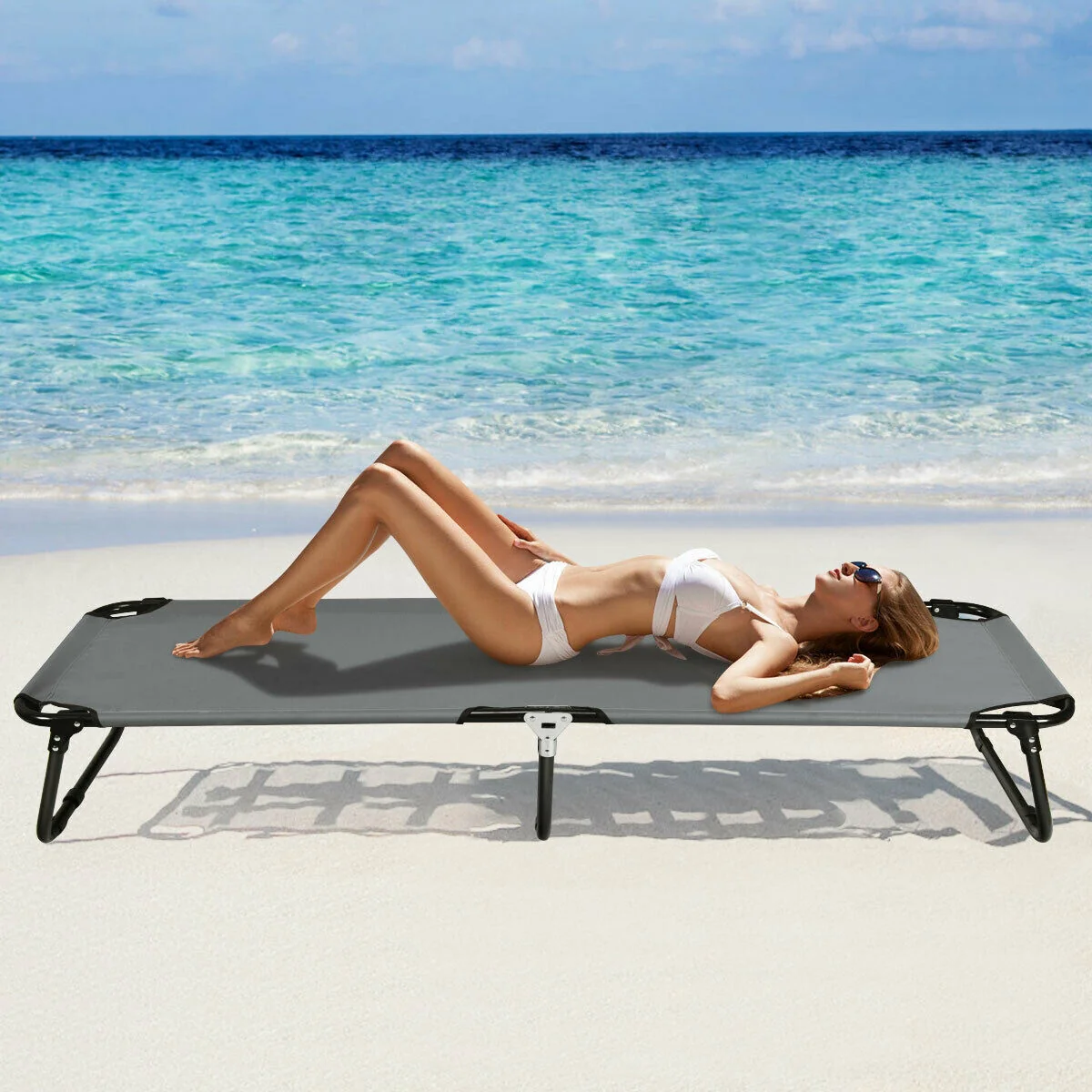 Outdoor Folding Camping Bed, Gray - Image 2