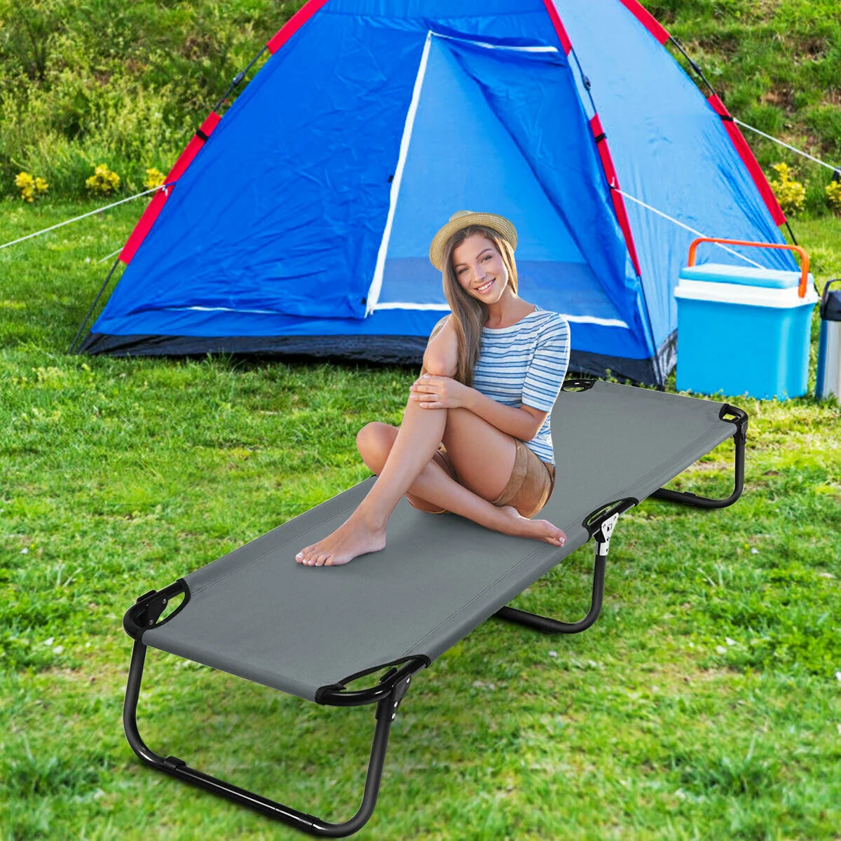 Outdoor Folding Camping Bed, Gray - Image 9