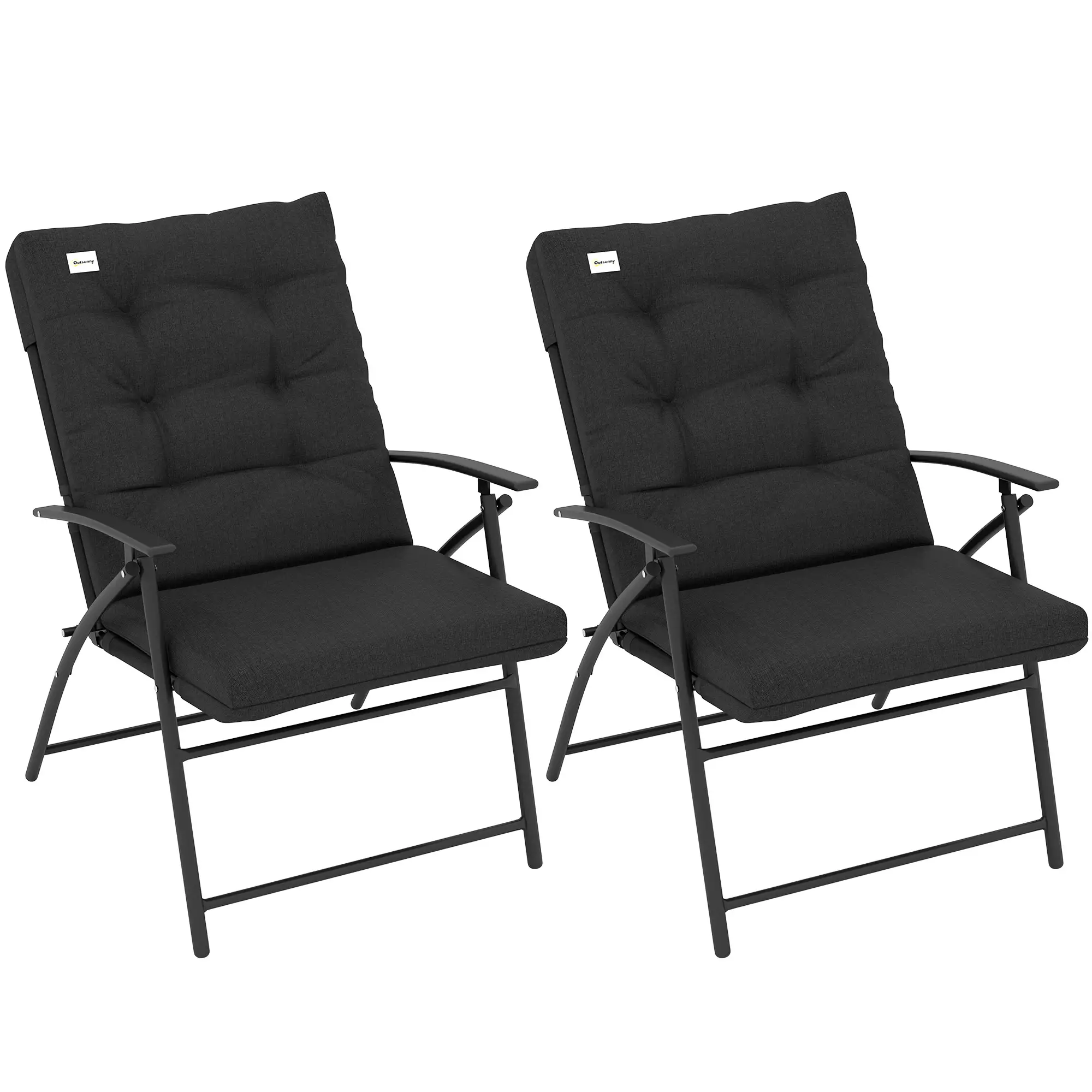 Outdoor Folding Chairs, Adjustable Backrest, Padded, Set of 2, Black