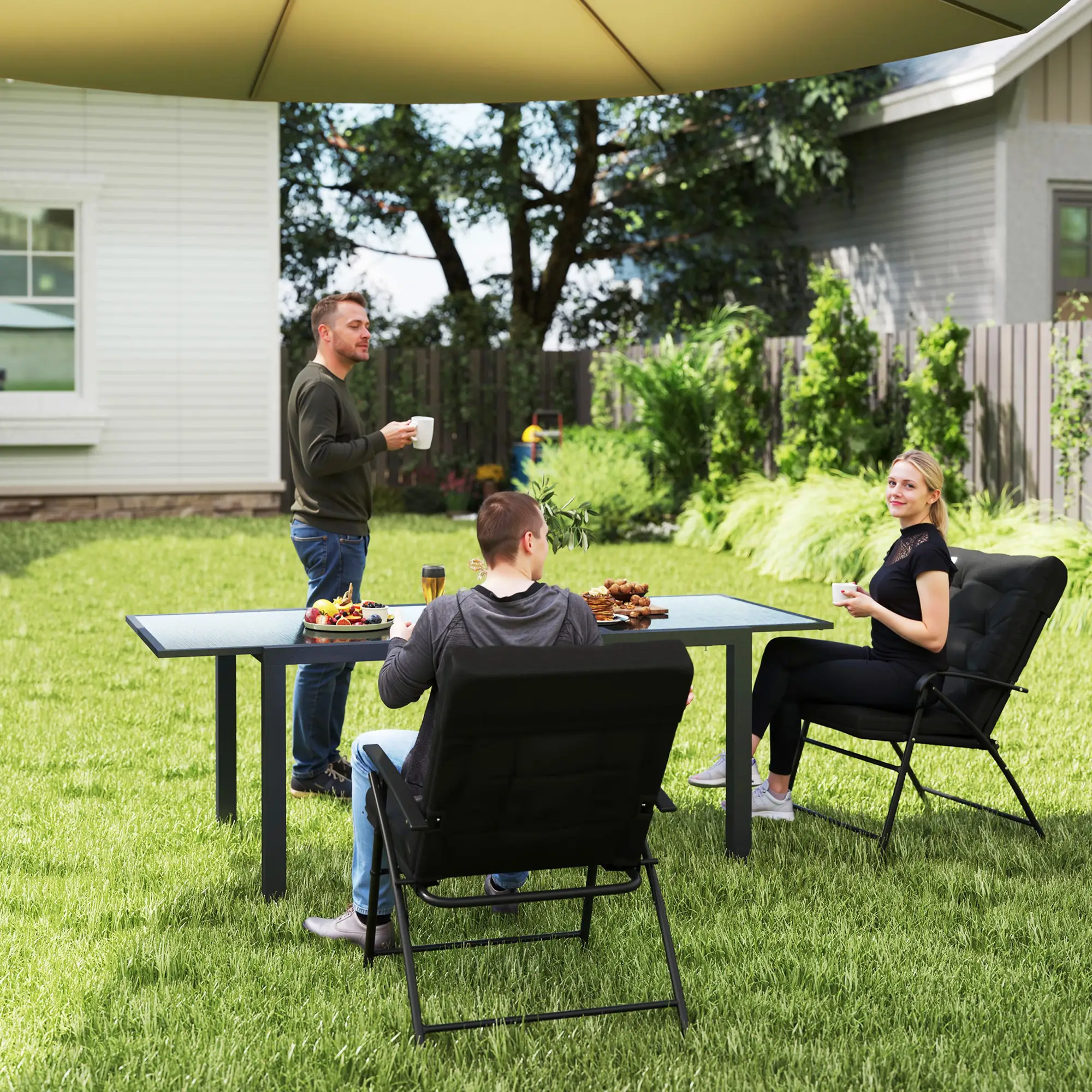 Outdoor Folding Chairs, Adjustable Backrest, Padded, Set of 2, Black - Image 2