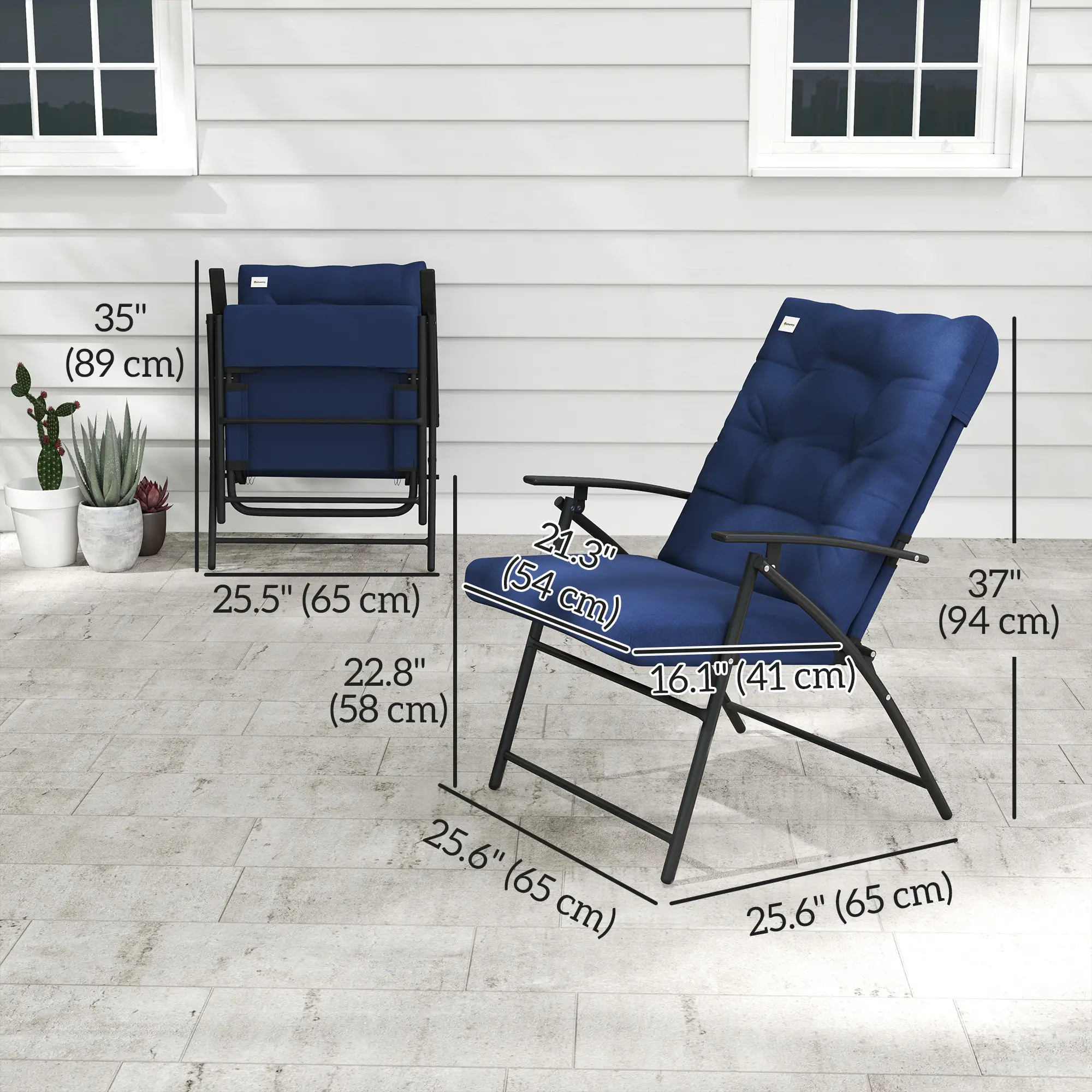 Outdoor Folding Chairs, Set of 2, Adjustable Backrest, Padded, Blue - Image 3