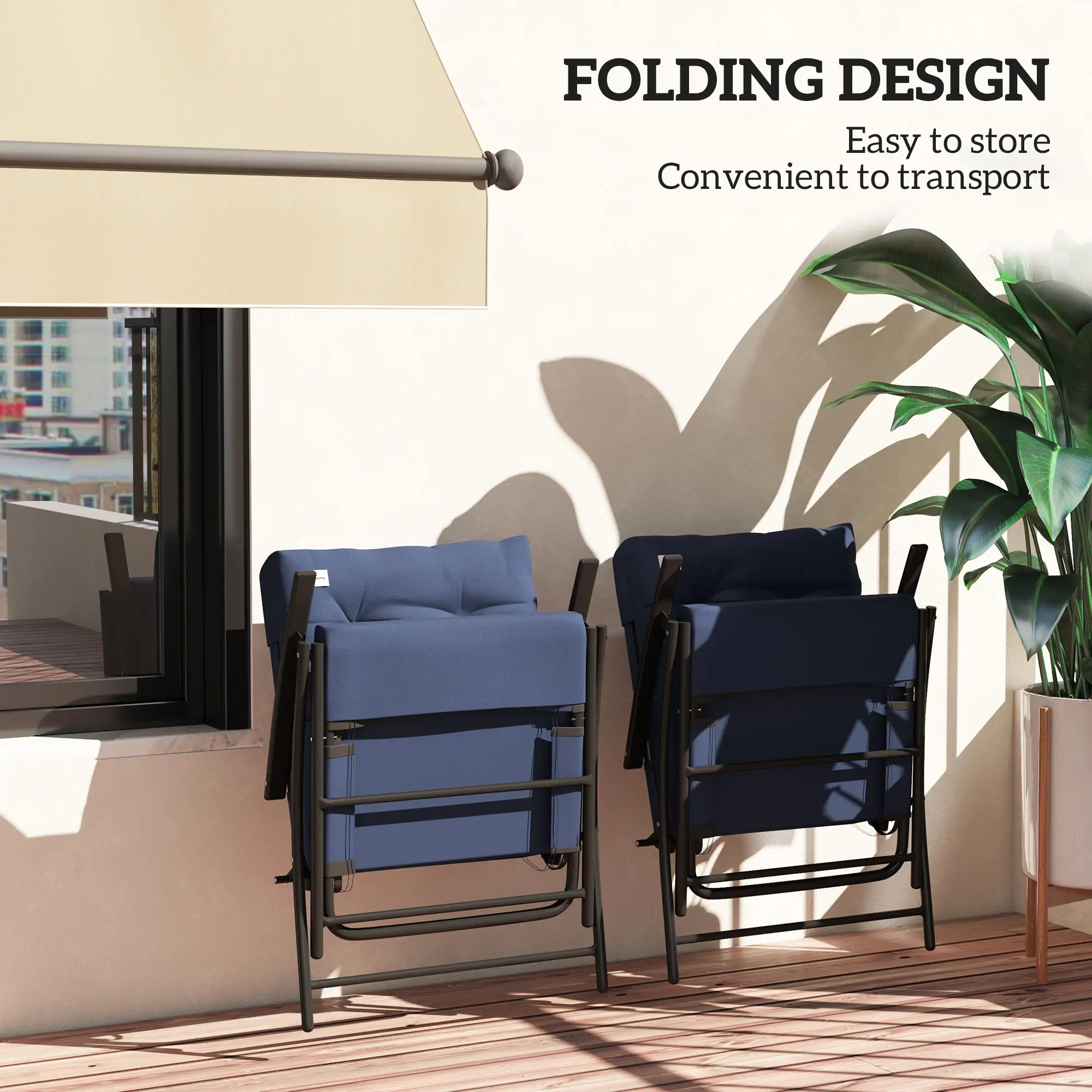 Outdoor Folding Chairs, Set of 2, Adjustable Backrest, Padded, Blue - Image 5