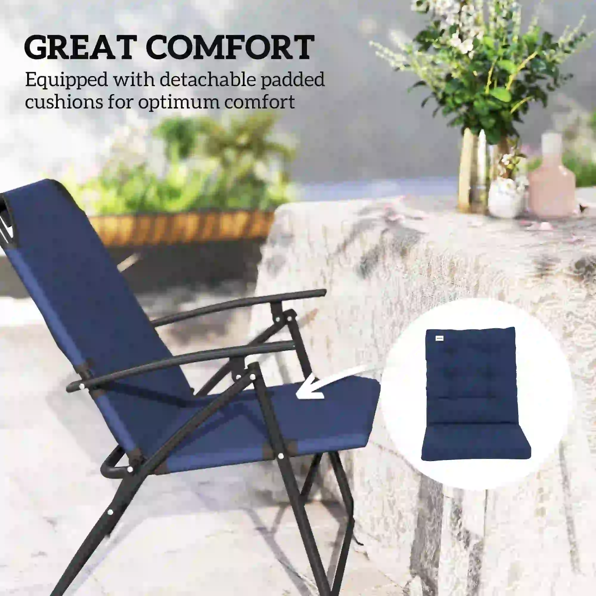 Outdoor Folding Chairs, Set of 2, Adjustable Backrest, Padded, Blue - Image 7