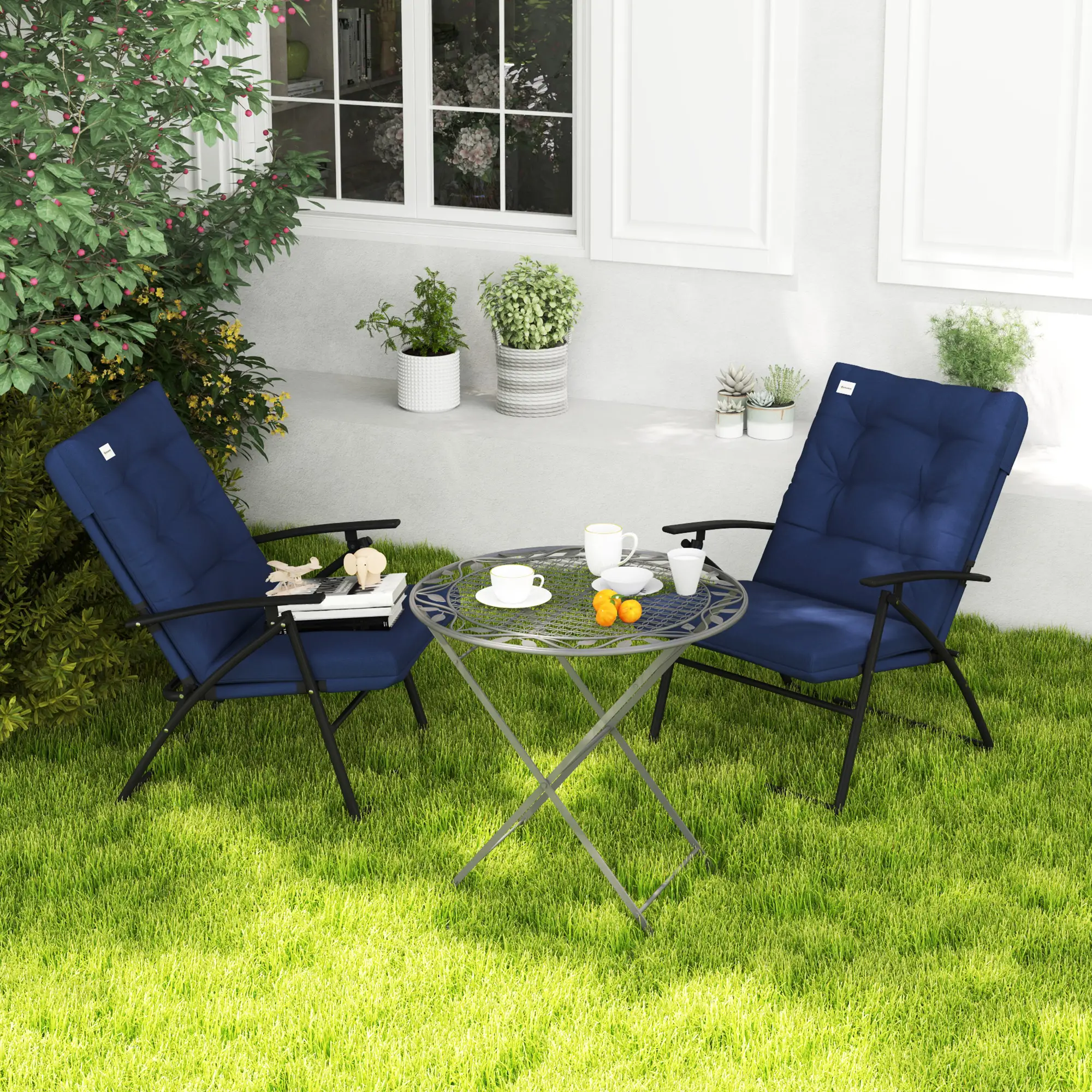Outdoor Folding Chairs, Set of 2, Adjustable Backrest, Padded, Blue - Image 9