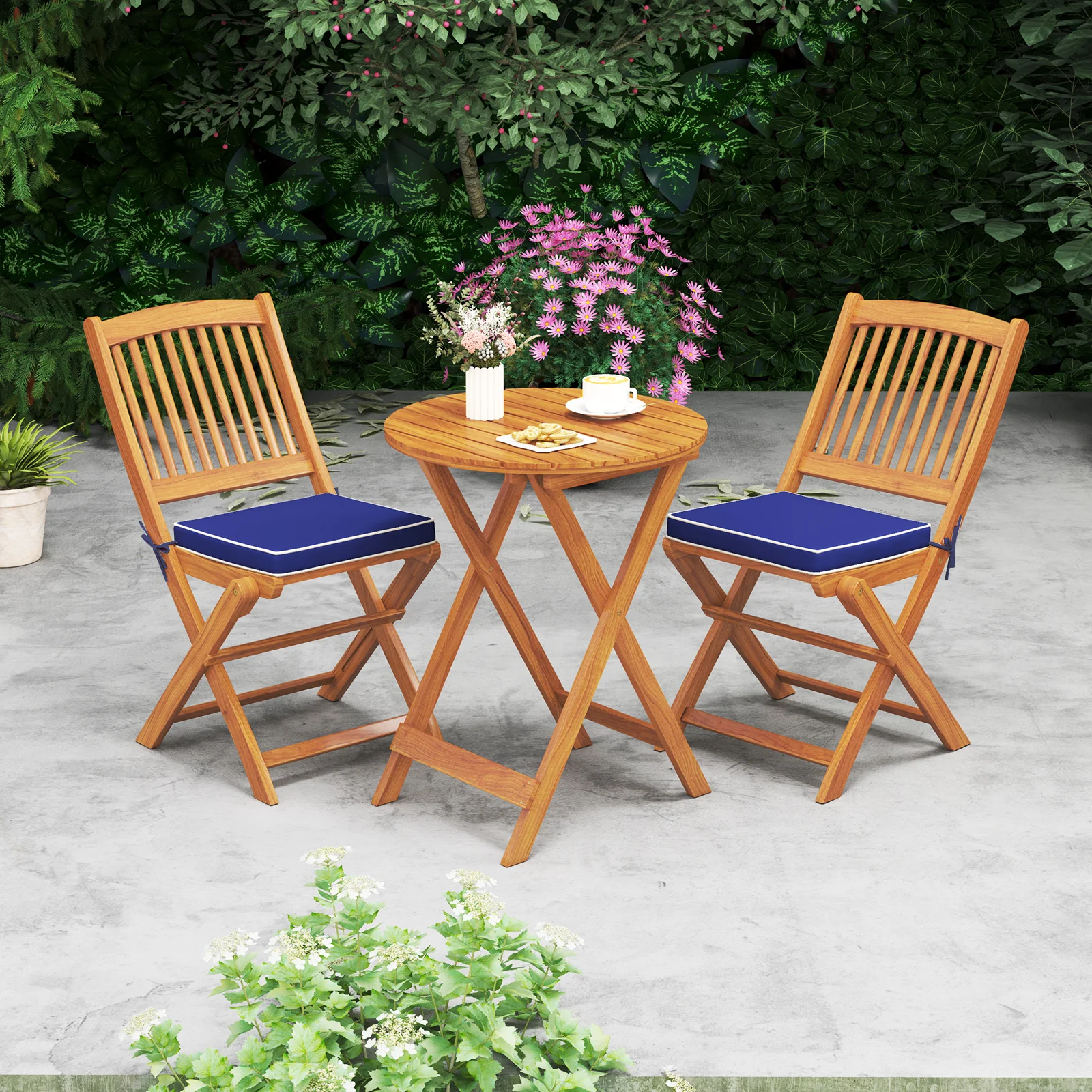 Outdoor Folding Chairs With Seat Cushions, Set Of 2, Navy - Image 2