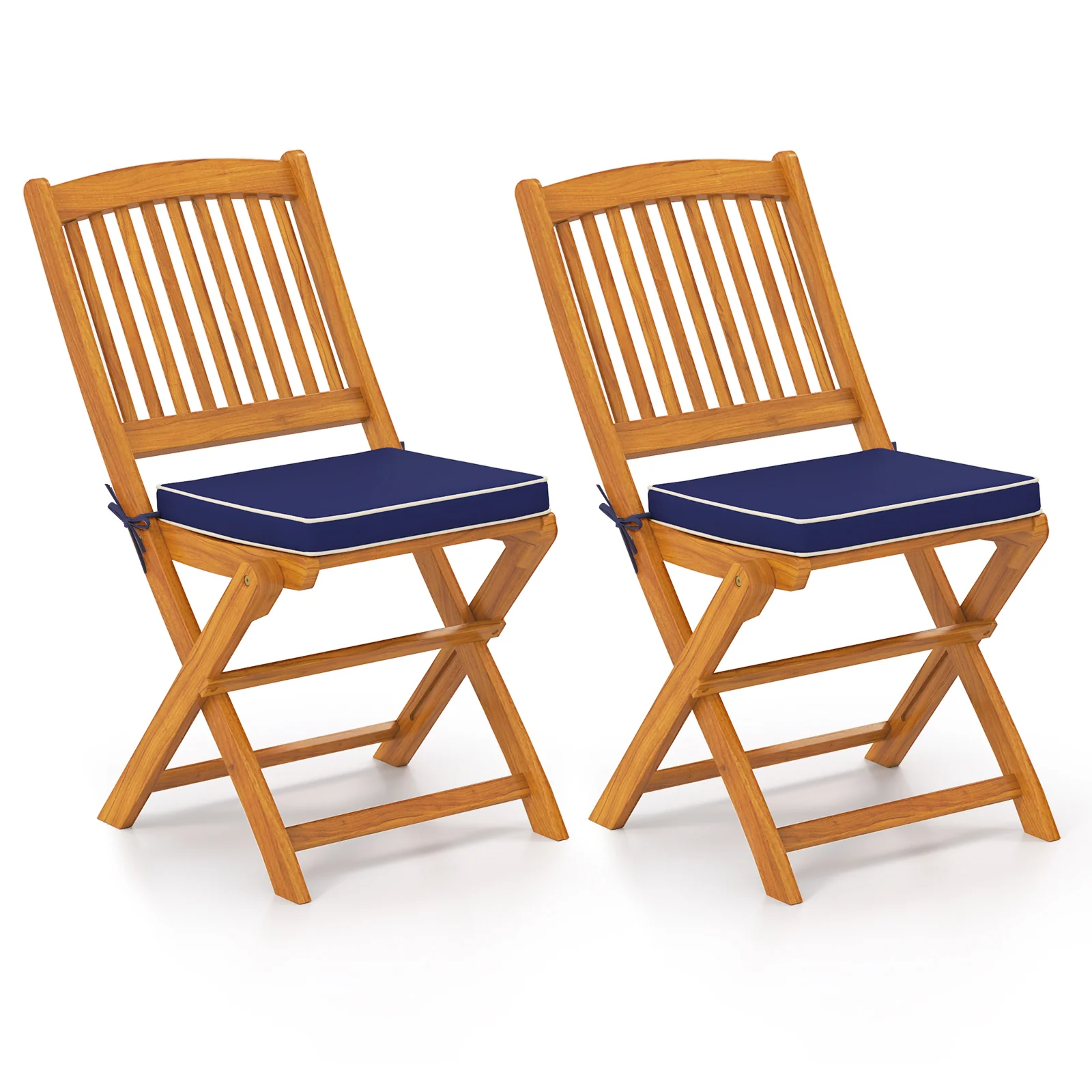 Outdoor Folding Chairs With Seat Cushions, Set Of 2, Navy - Image 4