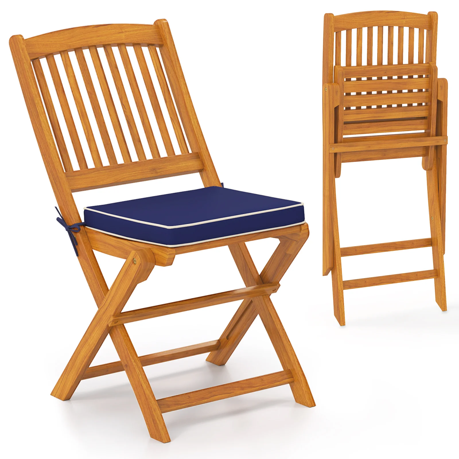 Outdoor Folding Chairs With Seat Cushions, Set Of 2, Navy - Image 5