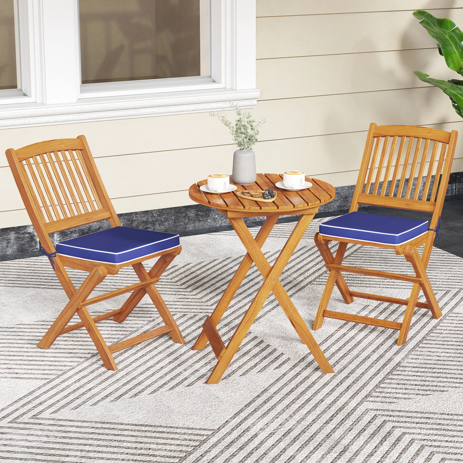 Outdoor Folding Chairs With Seat Cushions, Set Of 2, Navy - Image 7