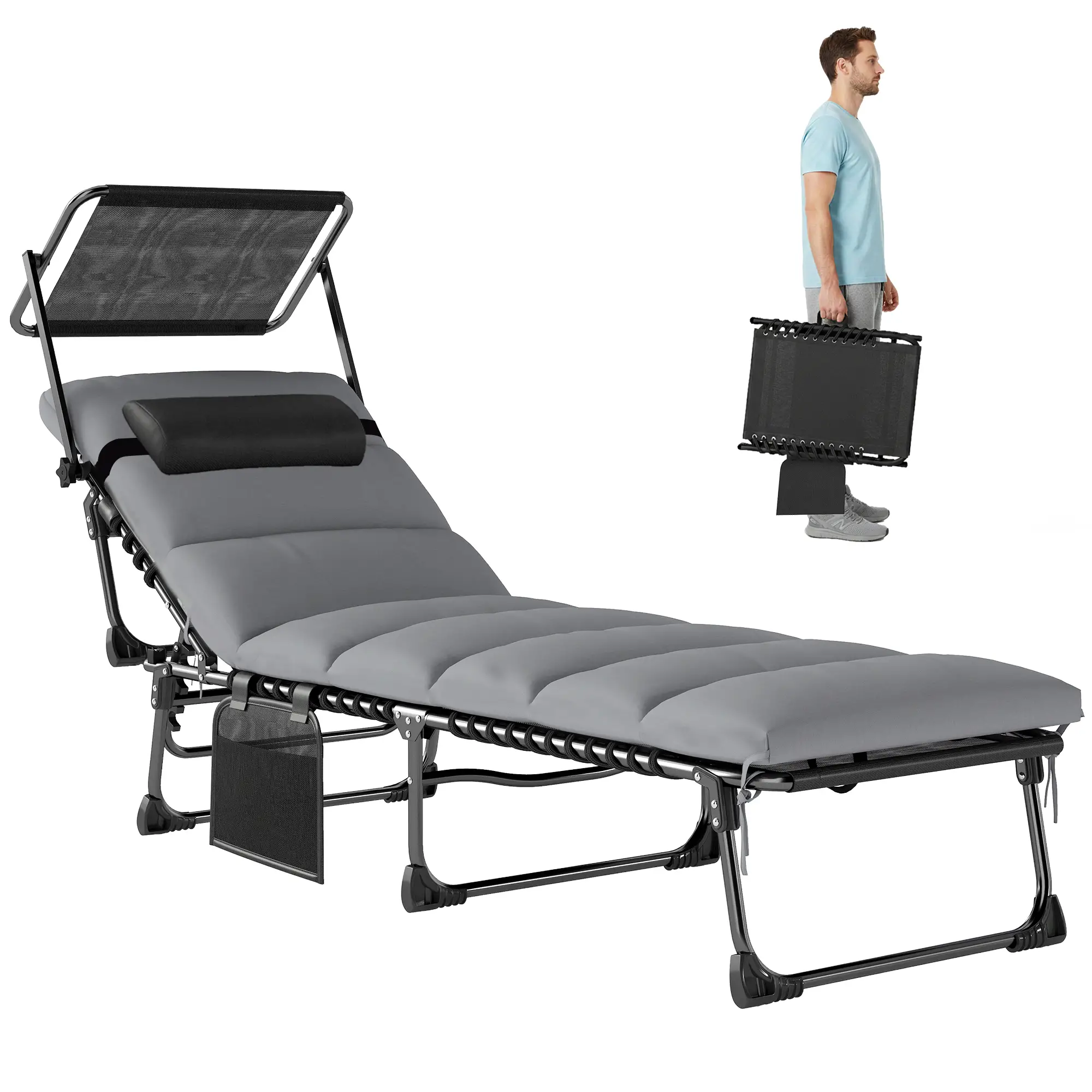 Outdoor Folding Chaise Lounge, 5-Level Adjustable Back, Cushion - Image 10