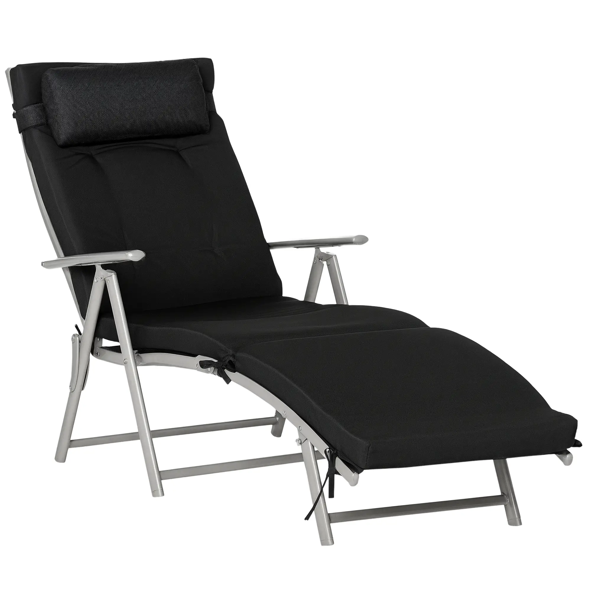 Outdoor Folding Chaise Lounge, Adjustable Backrest, Black