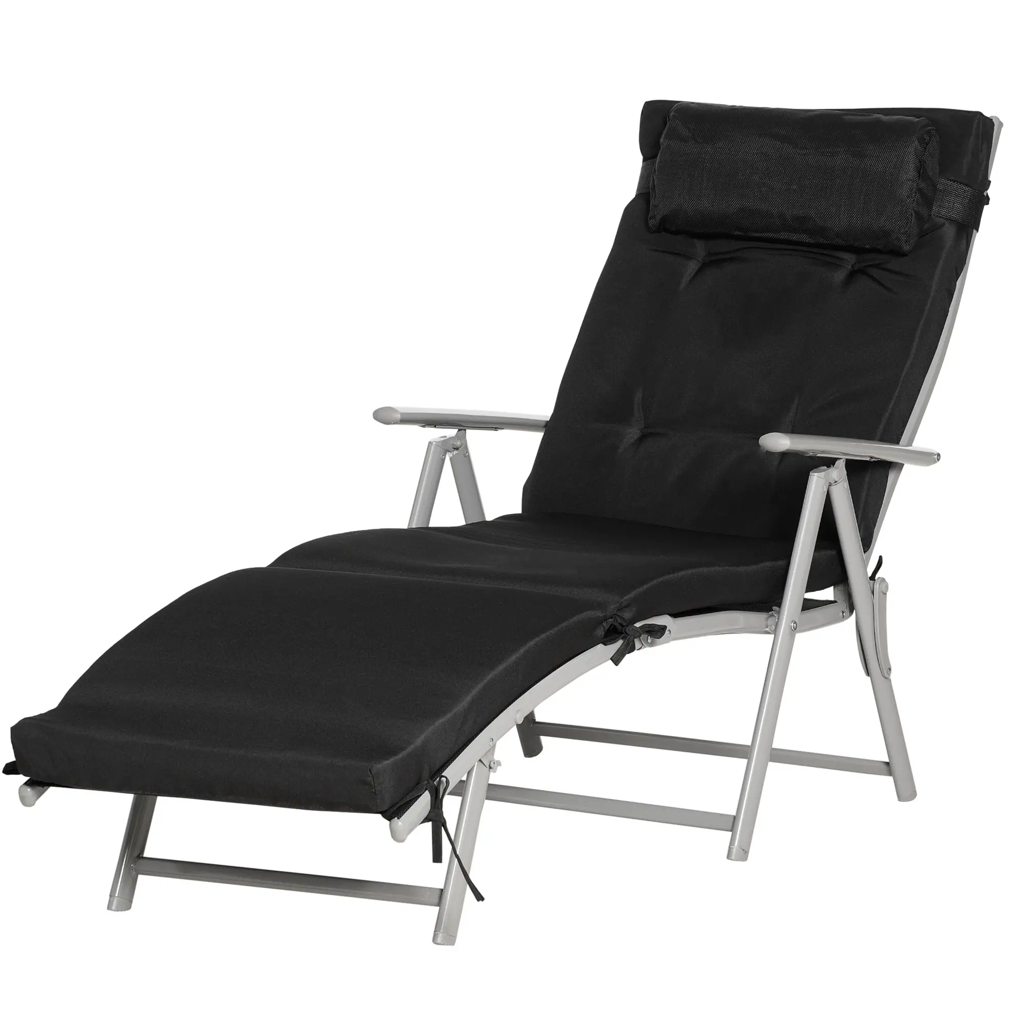 Outdoor Folding Chaise Lounge, Adjustable Backrest, Black - Image 11