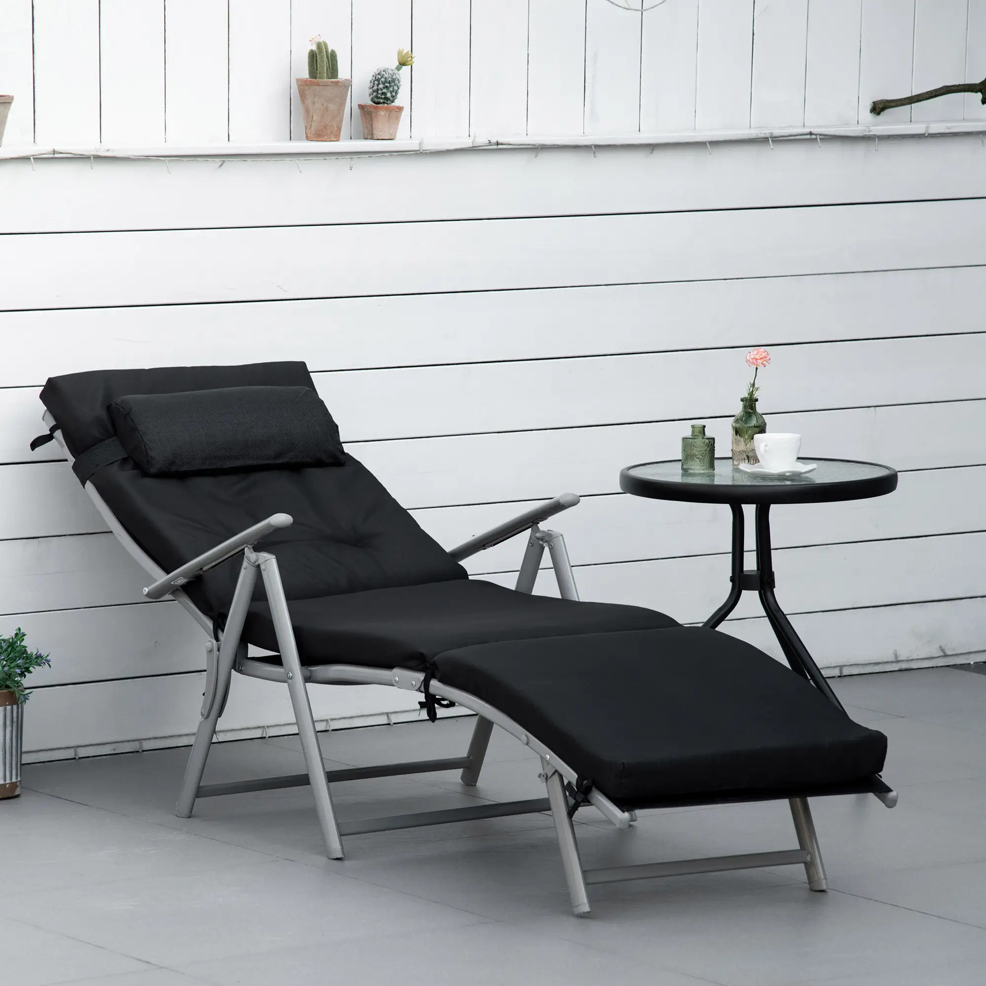Outdoor Folding Chaise Lounge, Adjustable Backrest, Black - Image 8