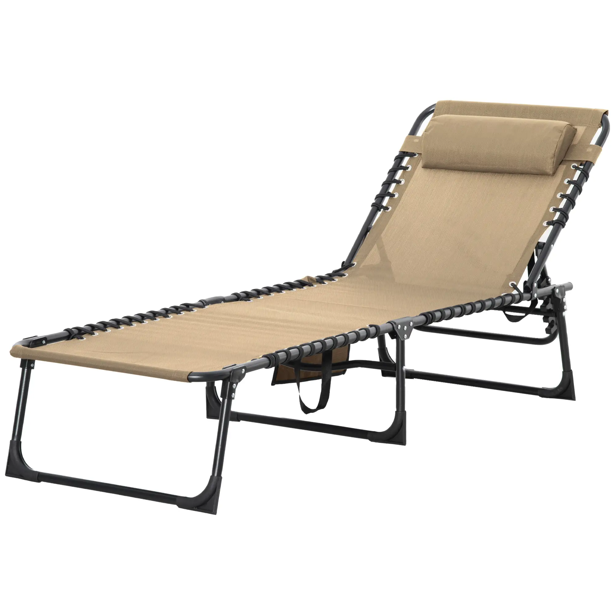 Outdoor Folding Chaise Lounge, Adjustable Backrest, Removable Pillow, Beige