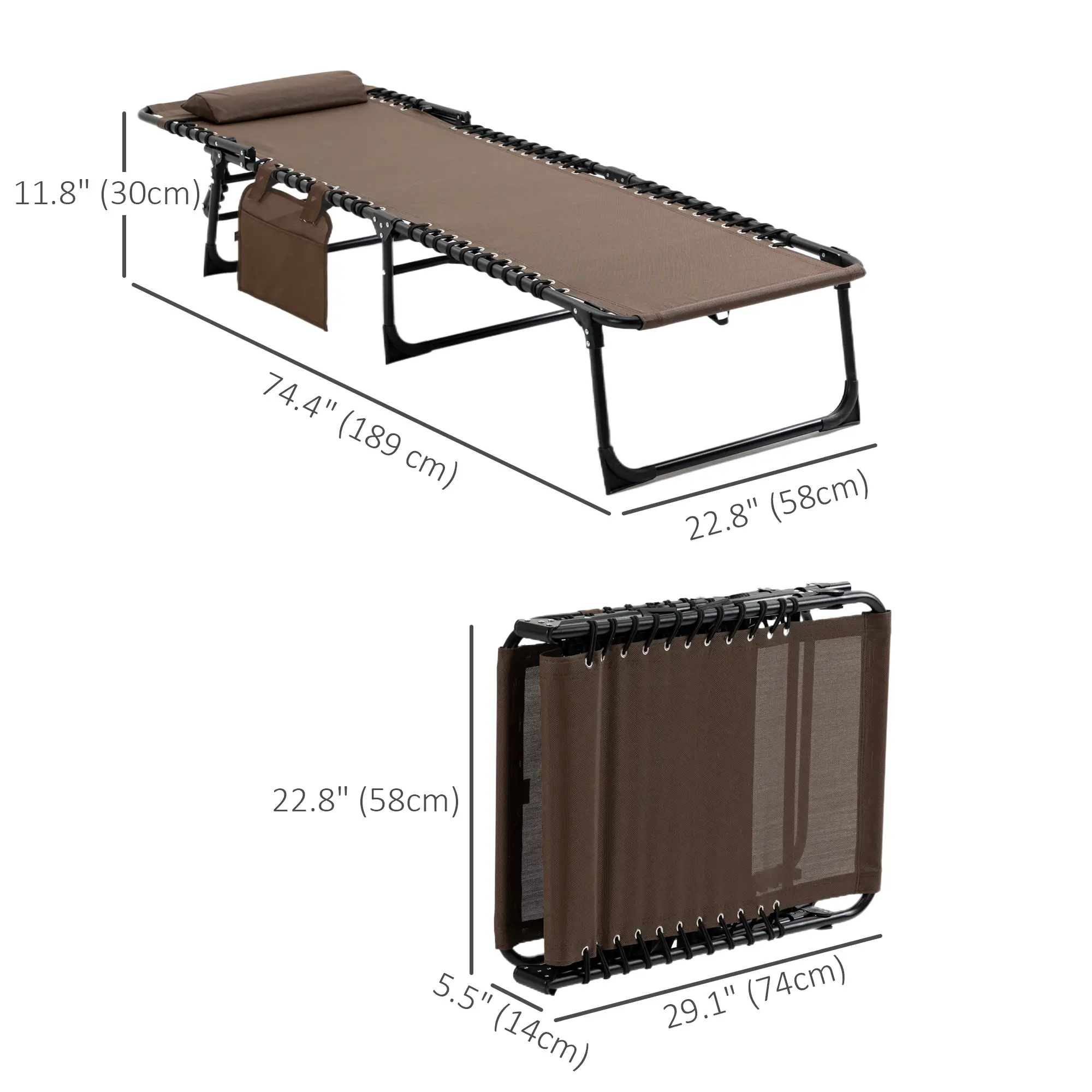 Outdoor Folding Chaise Lounge, Adjustable Backrest, Removable Pillow, Brown - Image 3