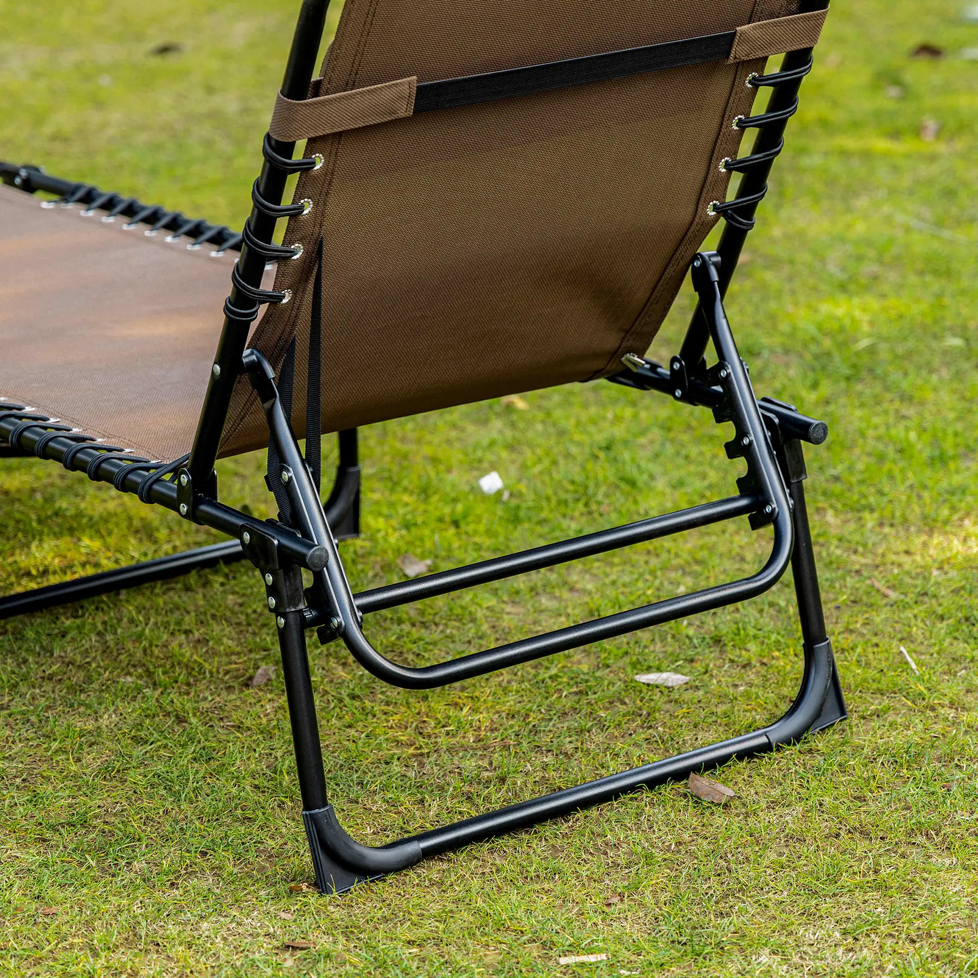 Outdoor Folding Chaise Lounge, Adjustable Backrest, Removable Pillow, Brown - Image 9