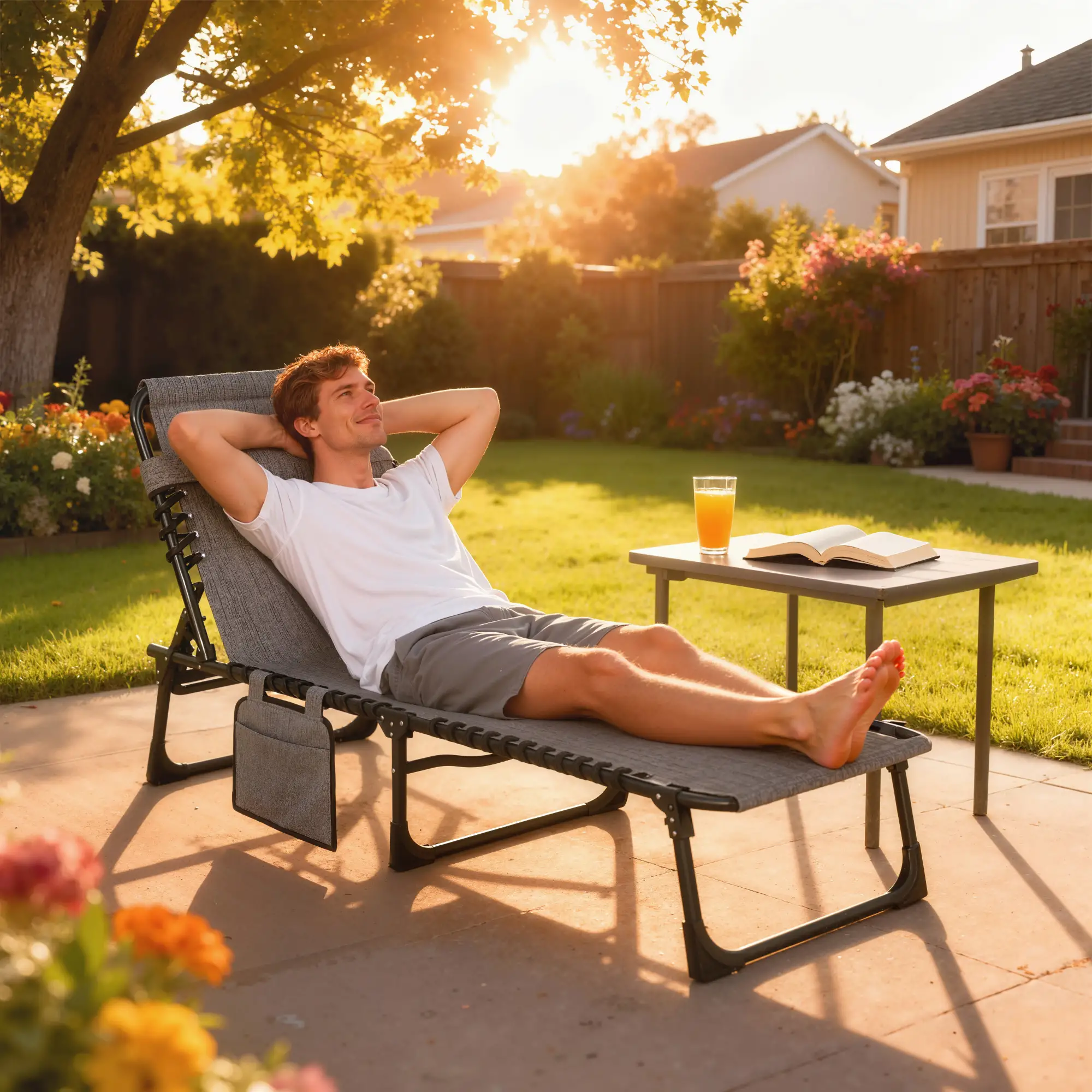 Outdoor Folding Chaise Lounge, Adjustable Backrest, Removable Pillow, Mixed Grey, Grey - Image 2