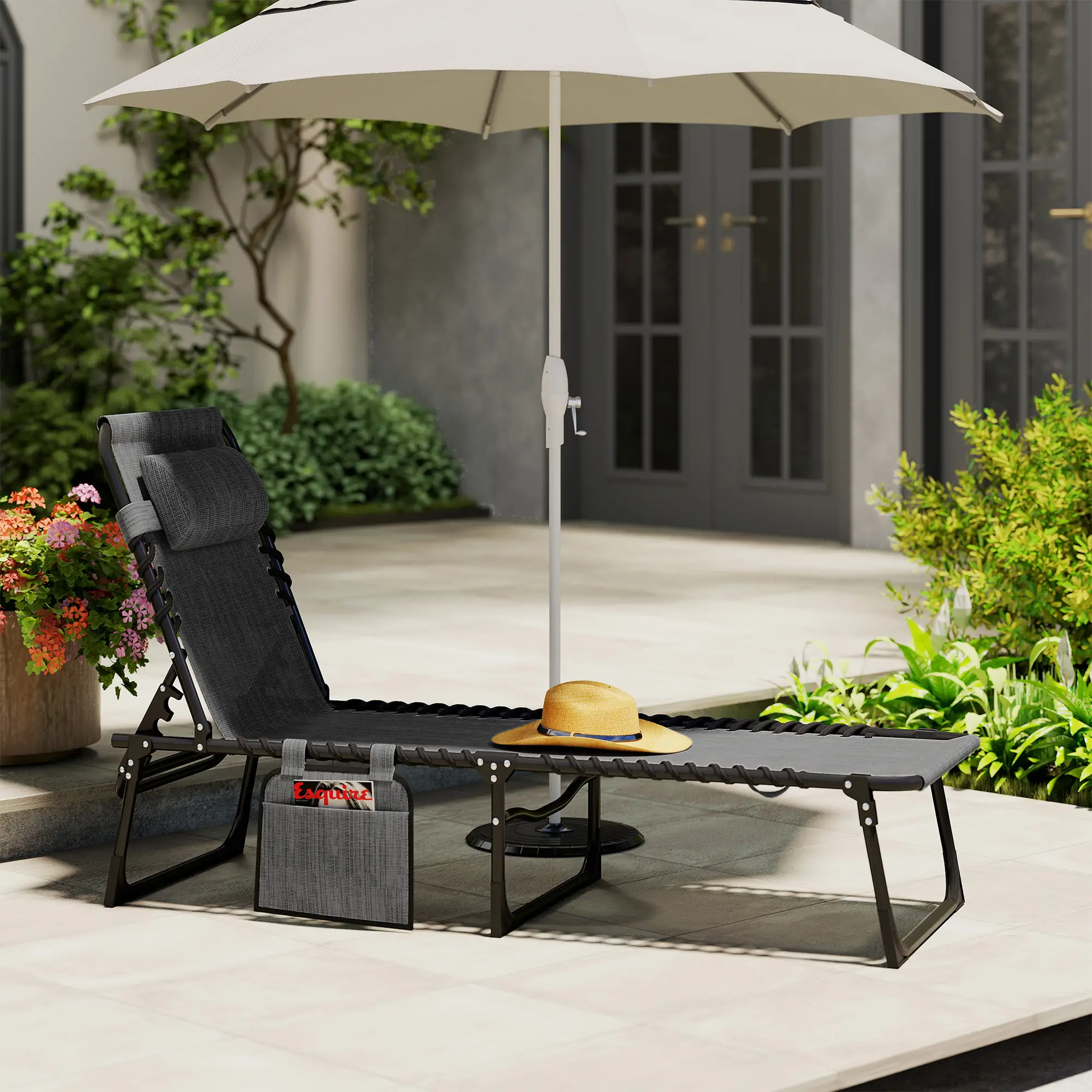 Outdoor Folding Chaise Lounge, Adjustable Backrest, Removable Pillow, Mixed Grey, Grey - Image 9