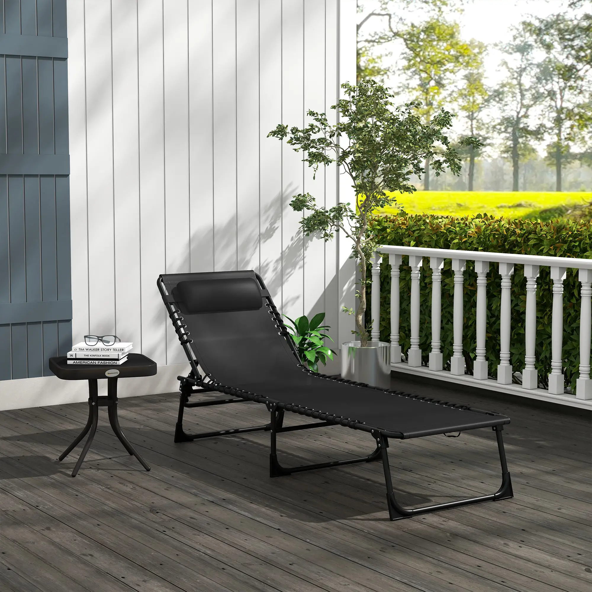 Outdoor Folding Lounge Chair, 4-Level Adjustable, Black - Image 10