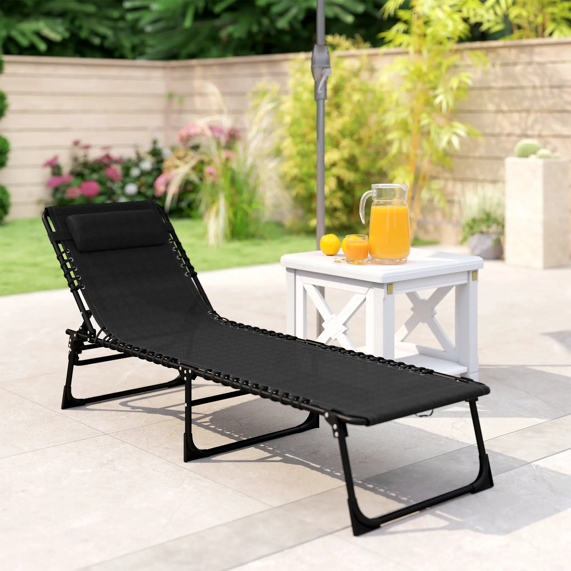 Outdoor Folding Lounge Chair, 4-Level Adjustable, Black - Image 7